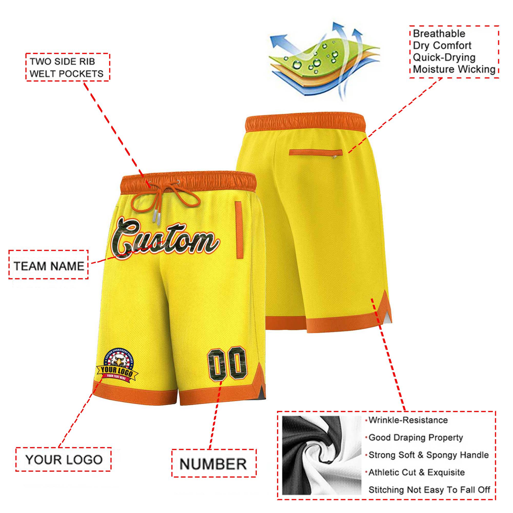 Custom Gold-2 Orange Personalized Basketball Shorts