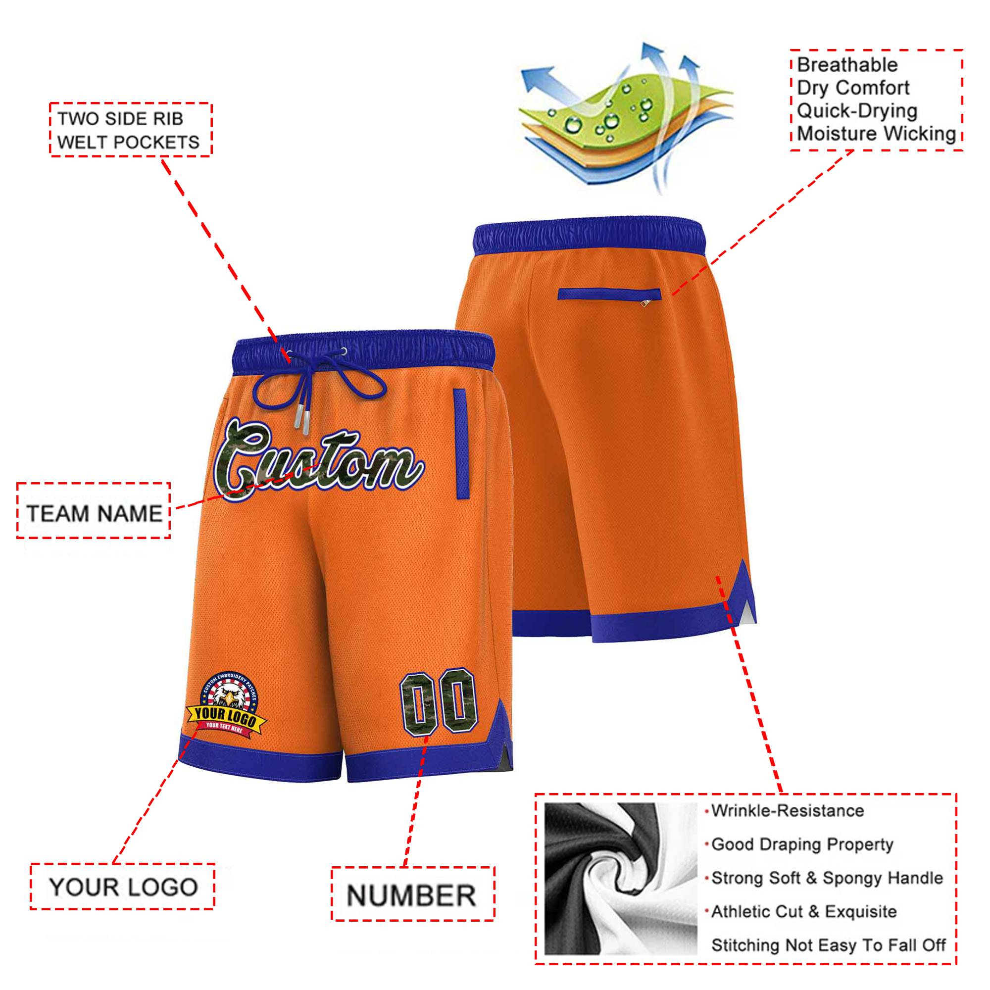 Custom Orange Blue Personalized Basketball Shorts