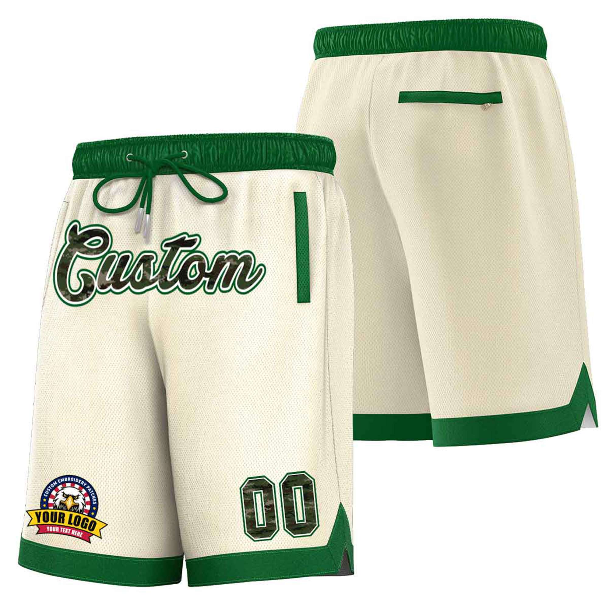 Custom Cream Kelly Green Personalized Basketball Shorts