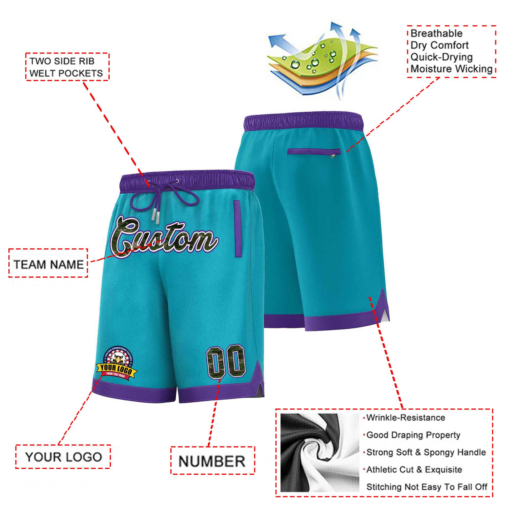 Custom Aqua Purple Personalized Basketball Shorts