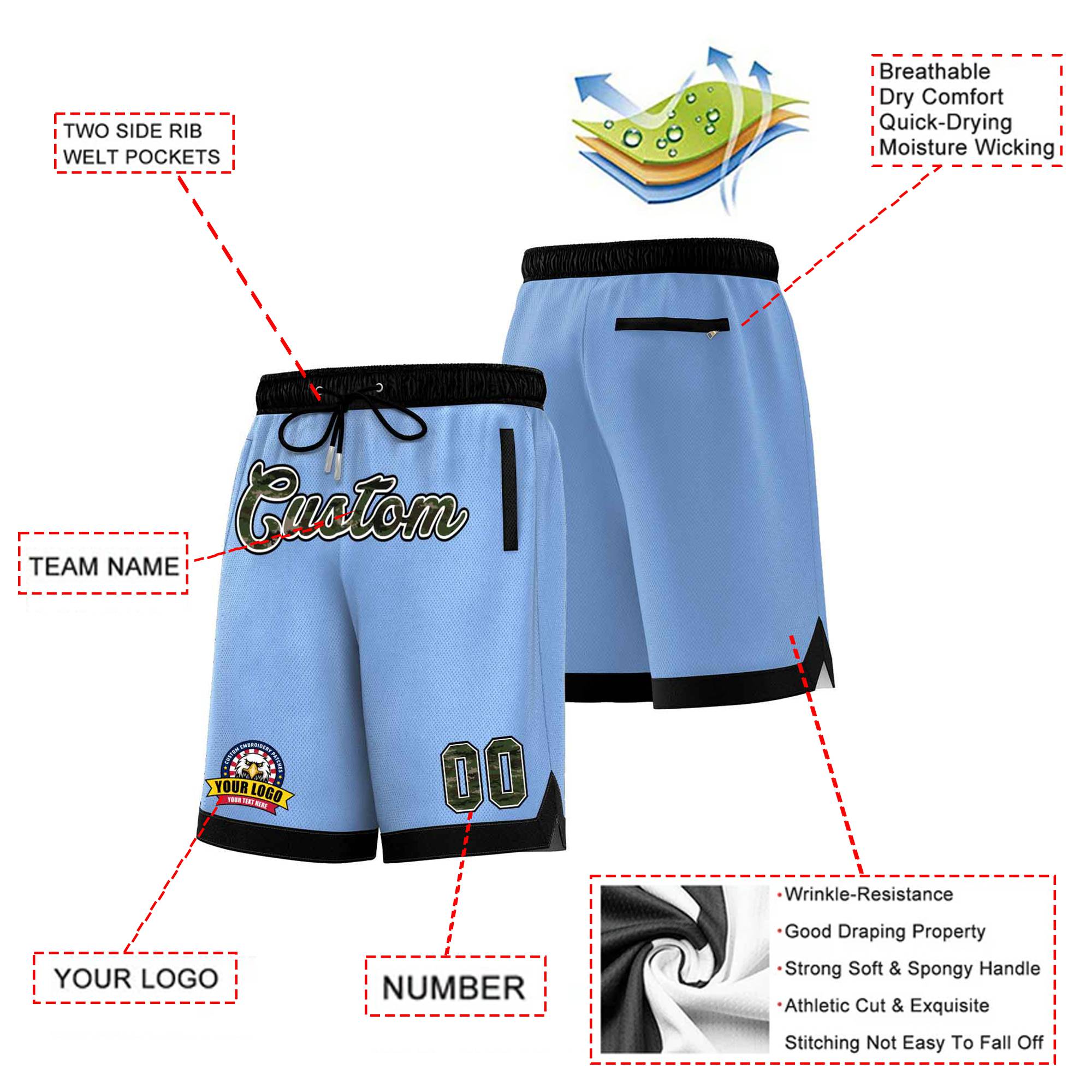 Custom Royal Black Personalized Basketball Shorts