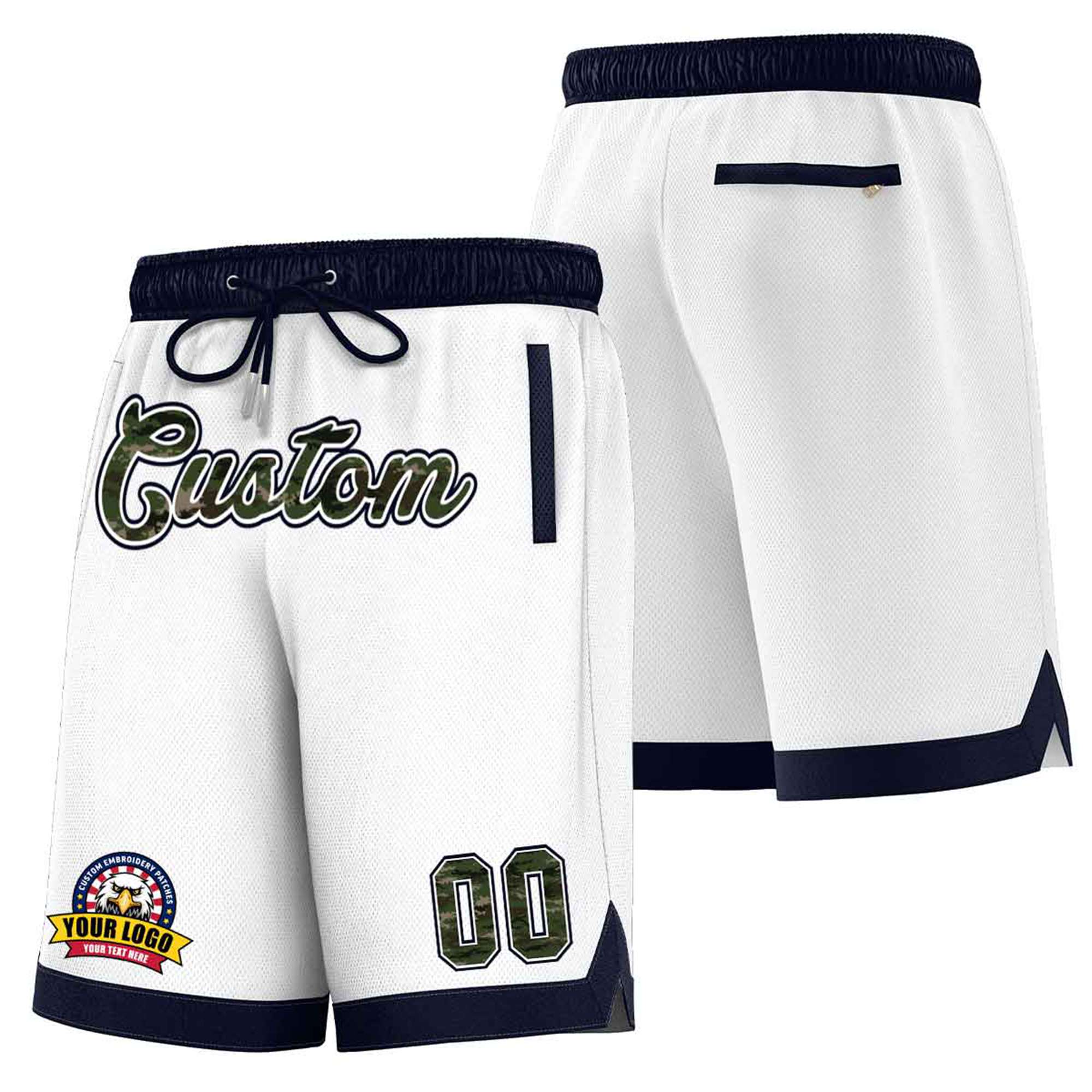 Custom White Navy Personalized Basketball Shorts