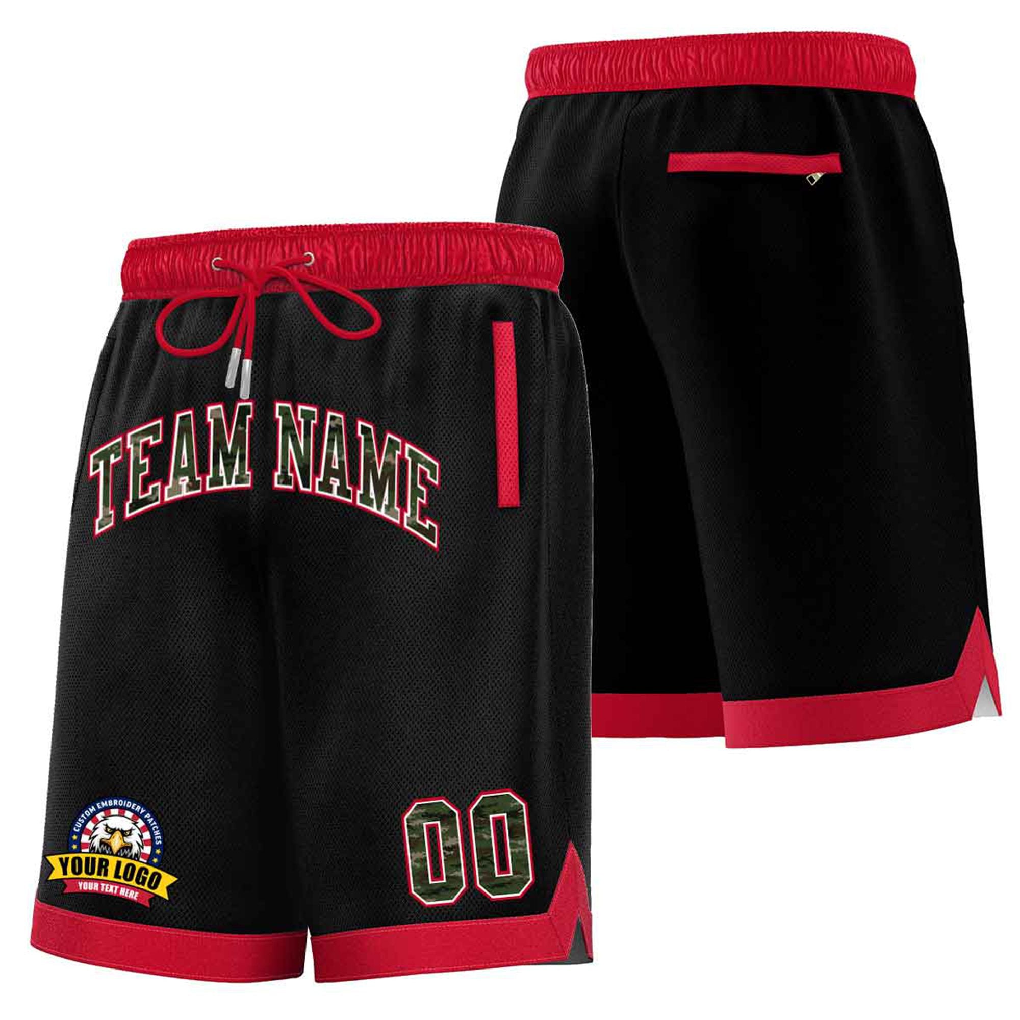 Custom Black Red Personalized Basketball Shorts