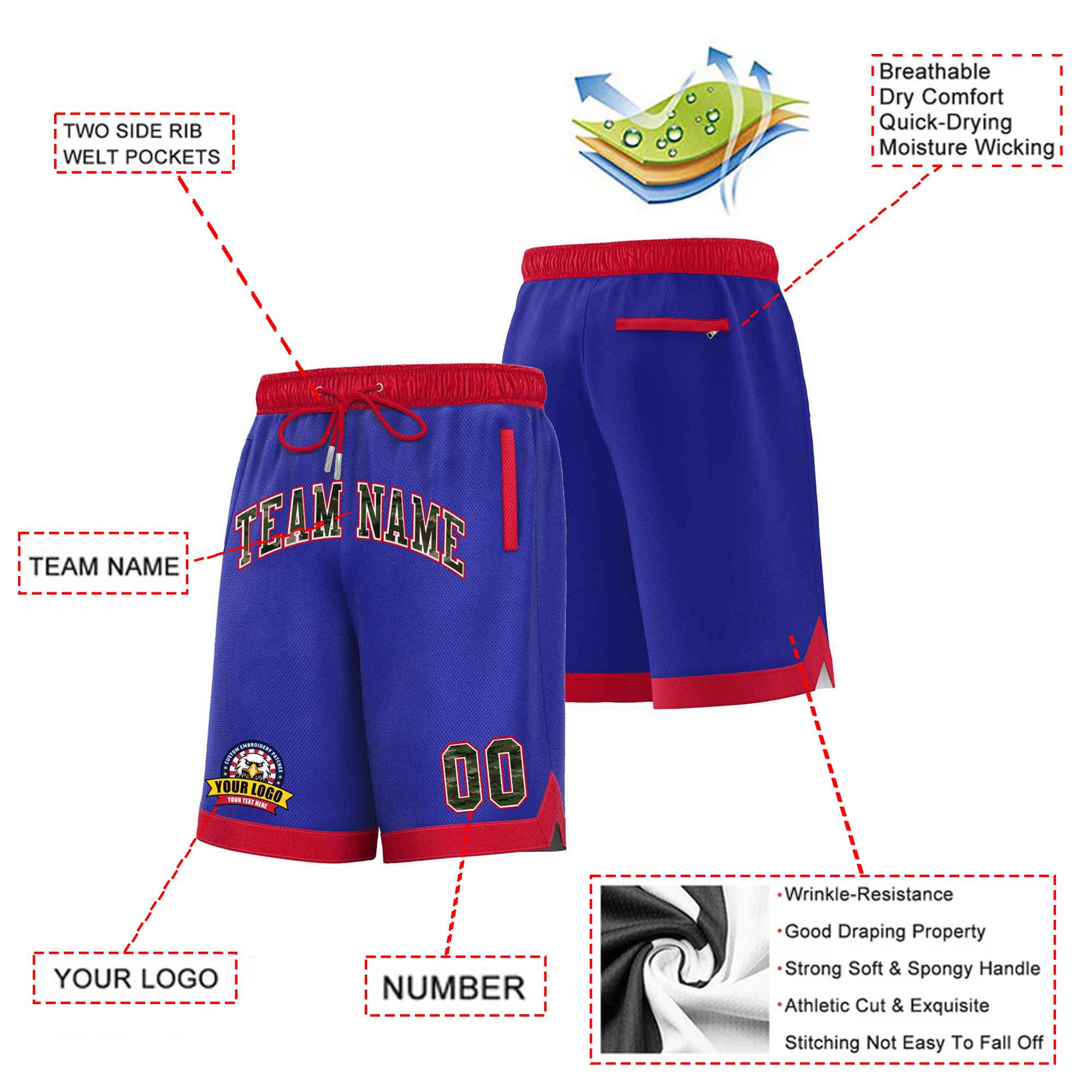 Custom Blue Red Personalized Basketball Shorts