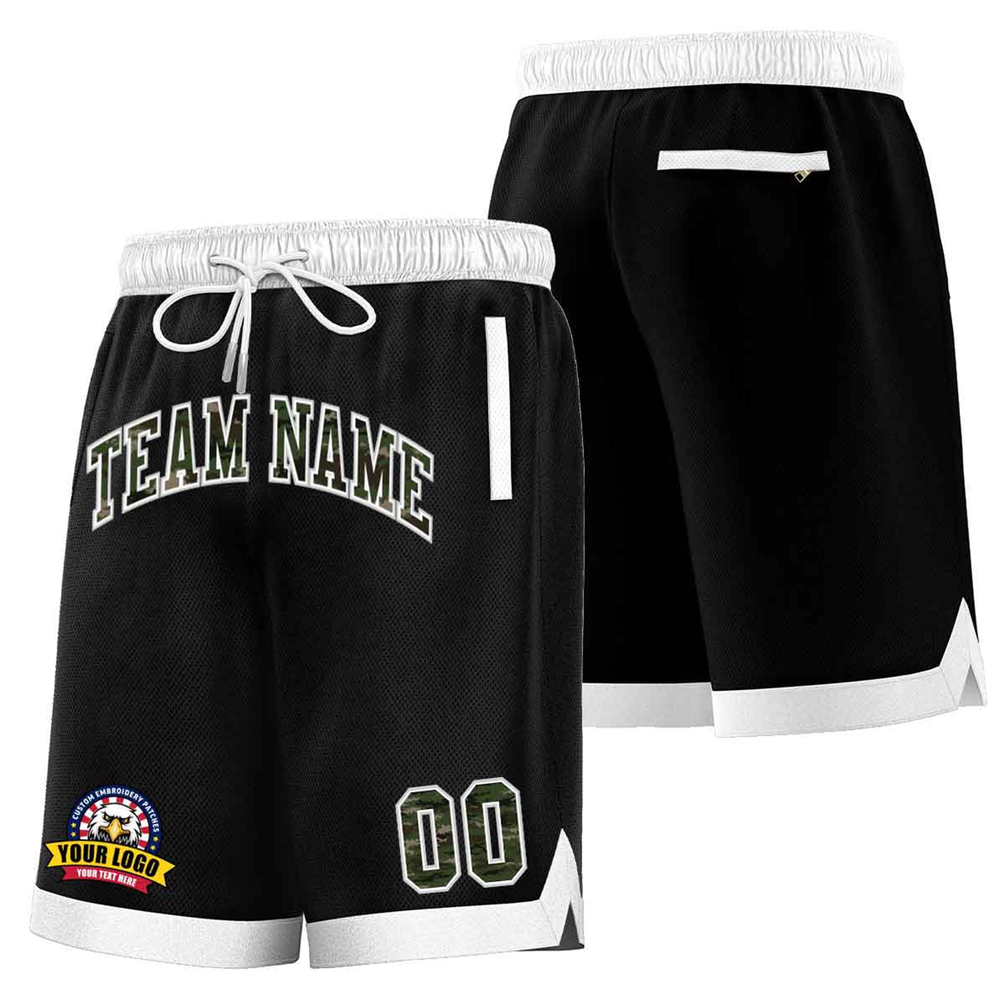 Custom Black White Personalized Basketball Shorts