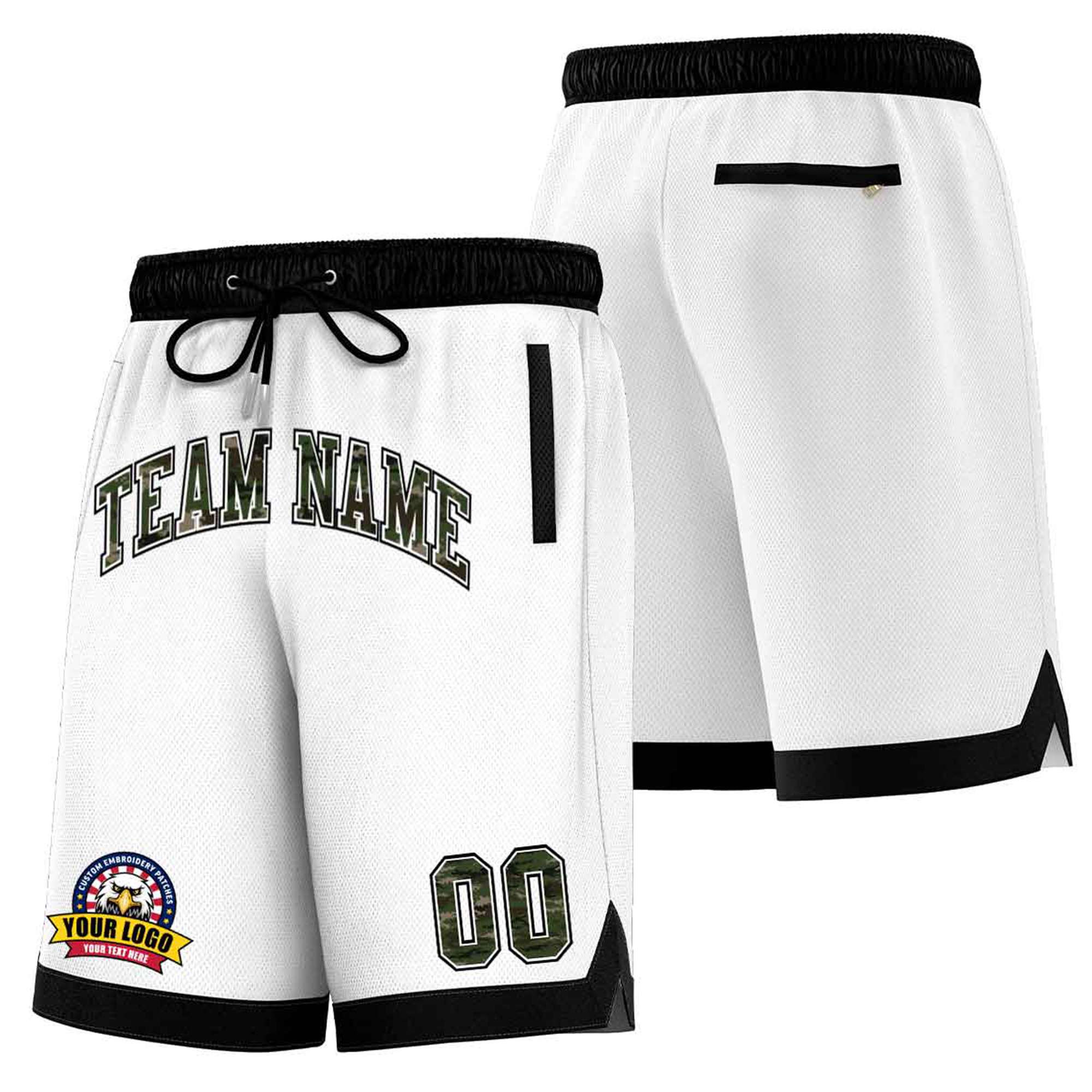 Custom White Black Personalized Basketball Shorts