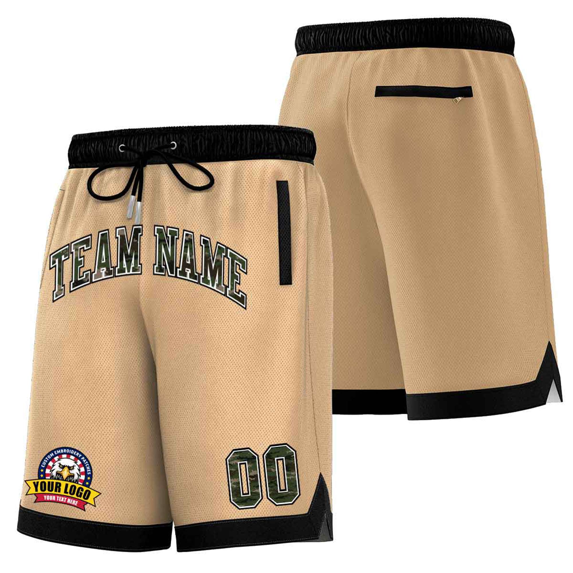 Custom Khaki Black Personalized Basketball Shorts