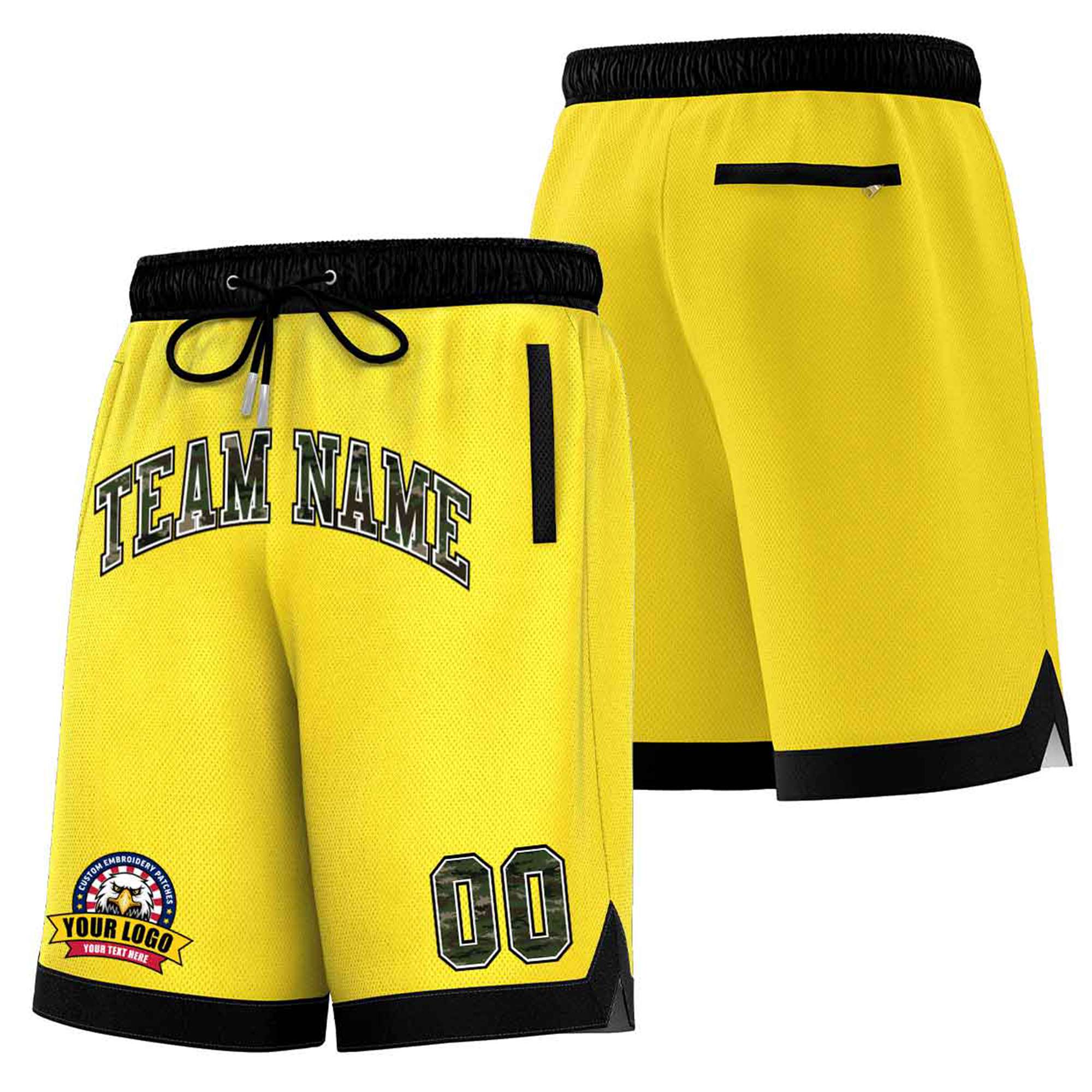 Custom Gold-2 Black Personalized Basketball Shorts