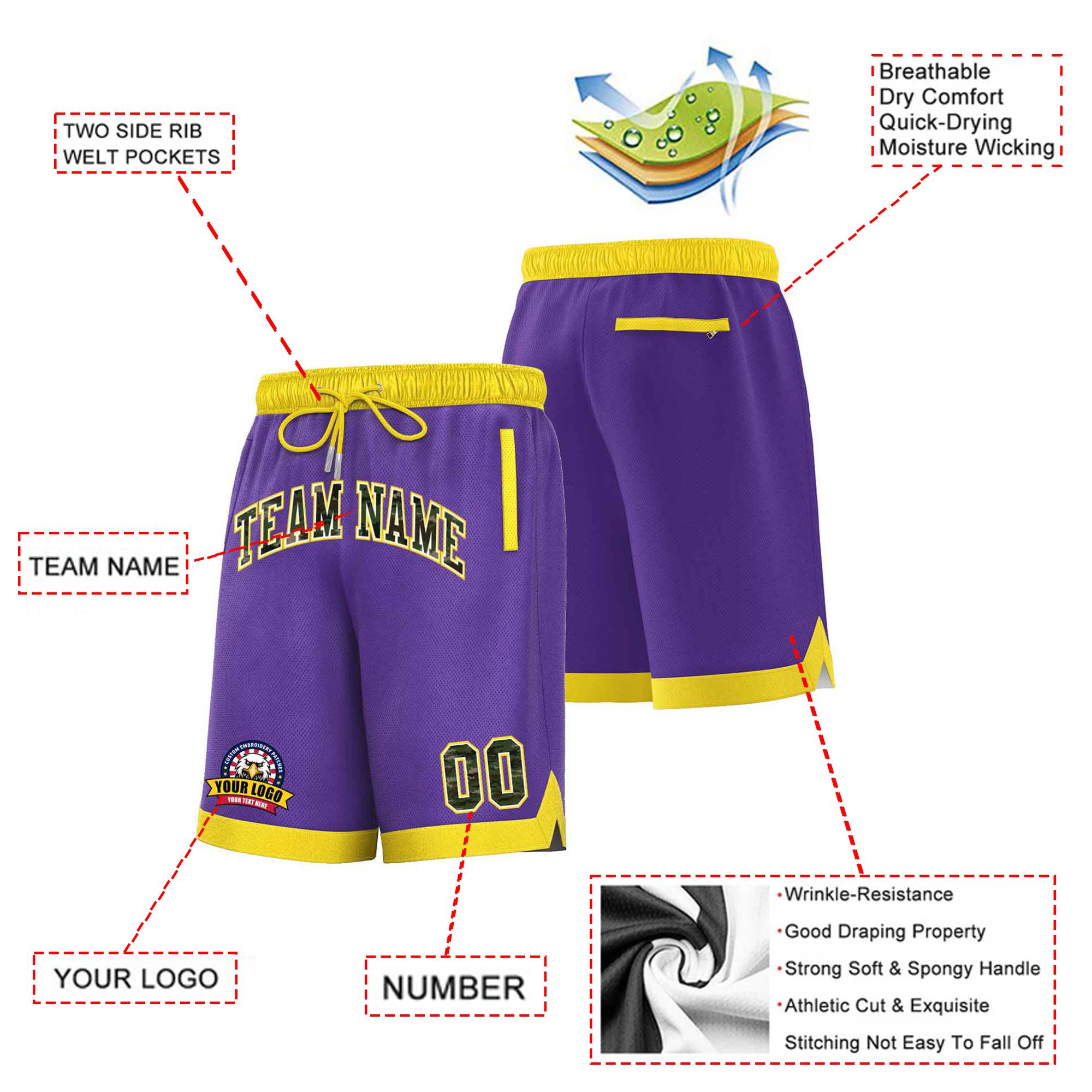 Custom Purple Gold-2 Personalized Basketball Shorts