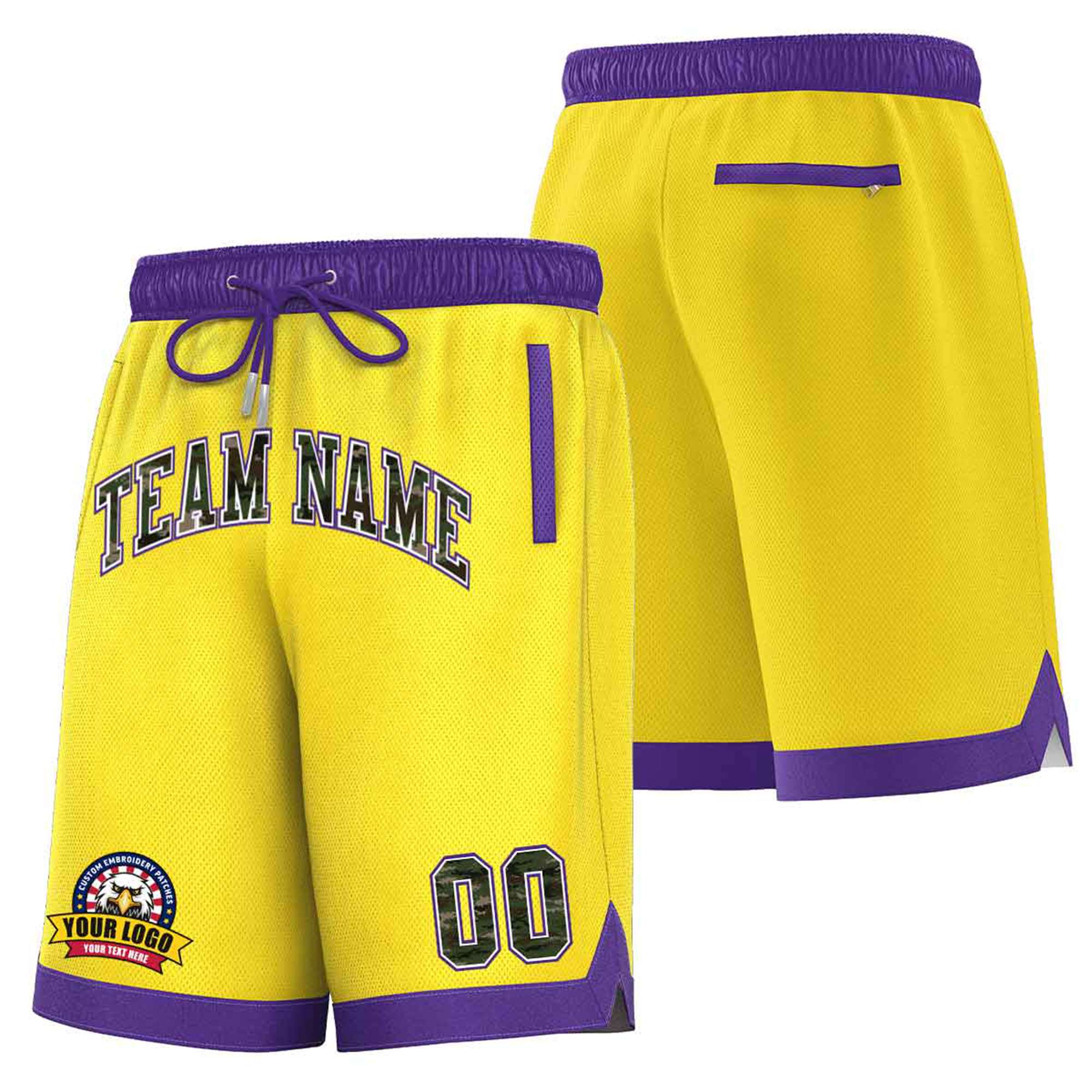 Custom Gold-2 Purple Personalized Basketball Shorts