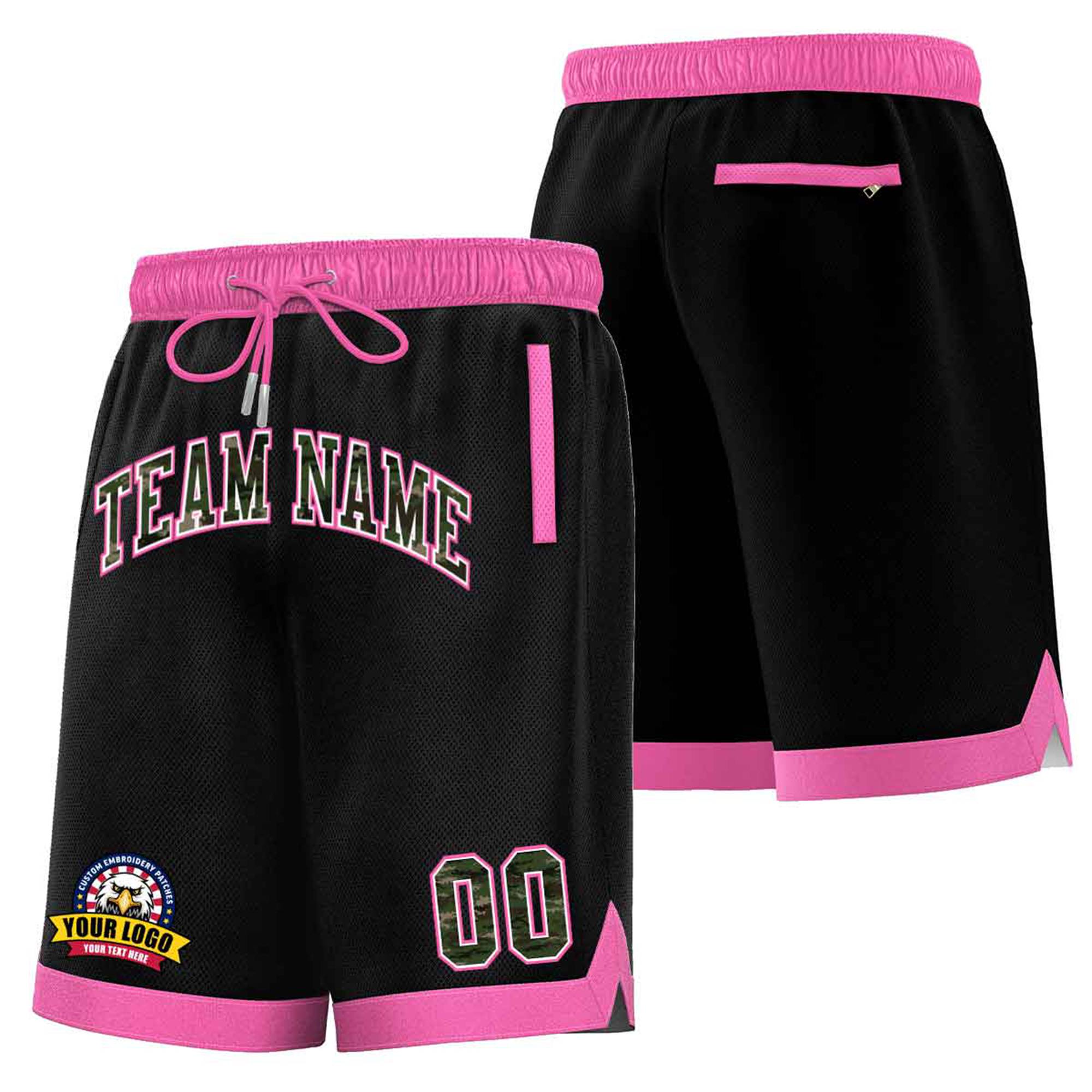 Custom Black Pink Personalized Basketball Shorts