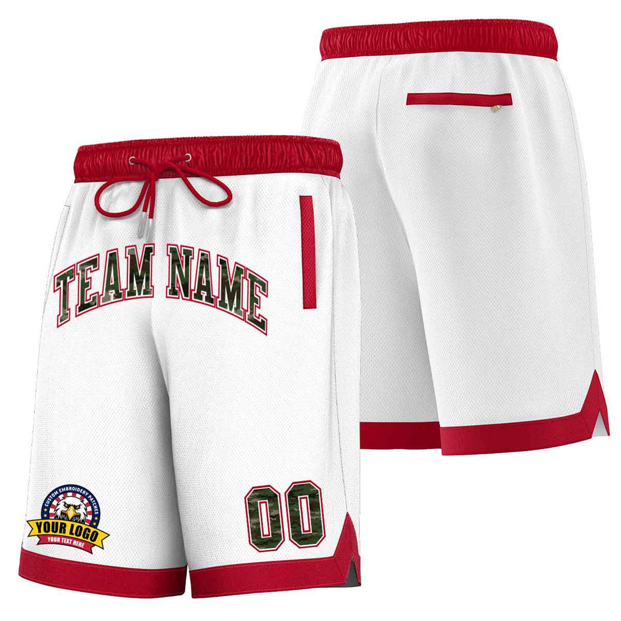 Custom White Red Personalized Basketball Shorts