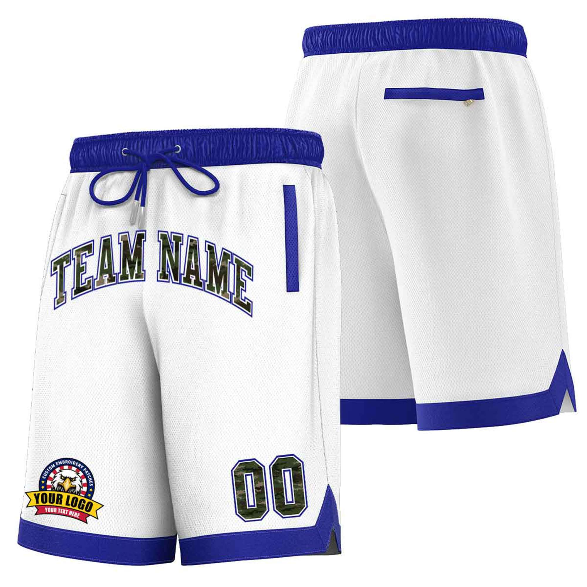 Custom White Blue Personalized Basketball Shorts