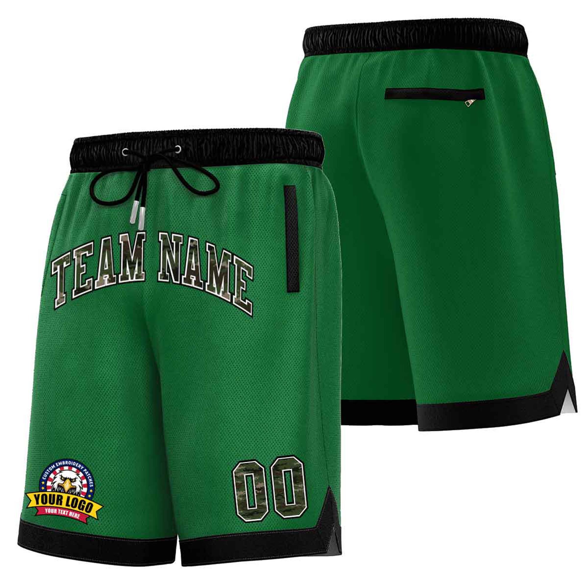 Custom Kelly Green Black Personalized Basketball Shorts