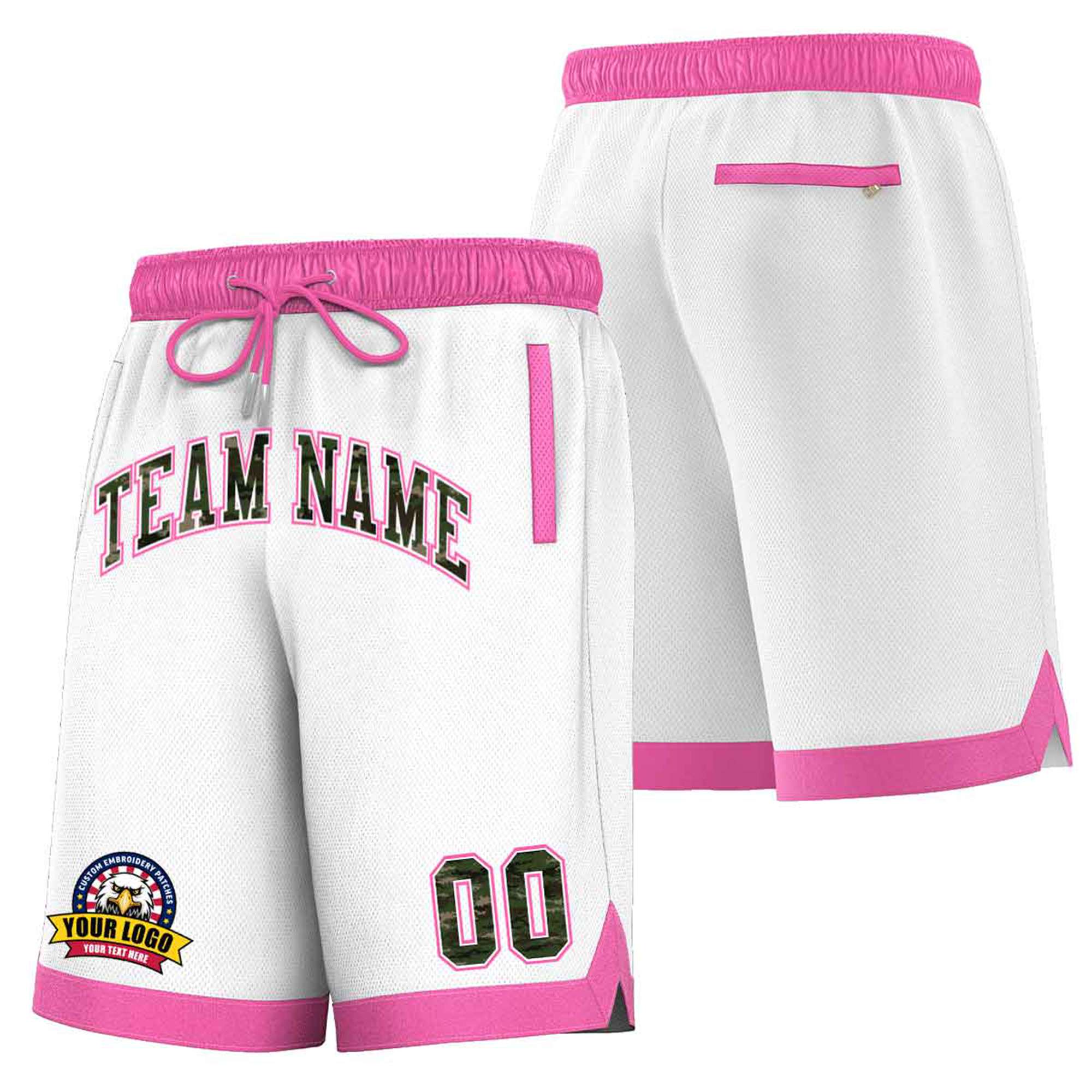 Custom White Pink Personalized Basketball Shorts