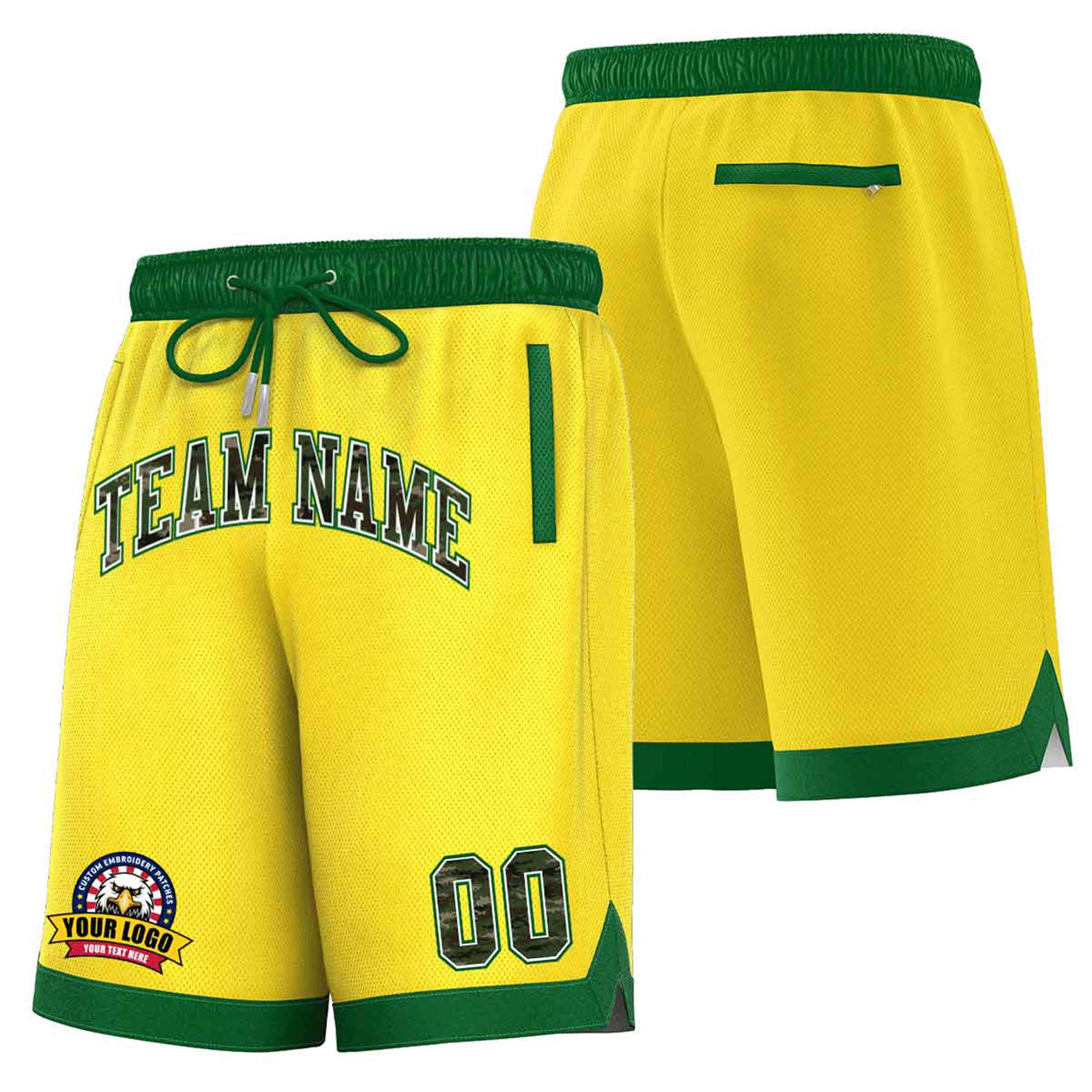 Custom Gold-2 Kelly Green Personalized Basketball Shorts