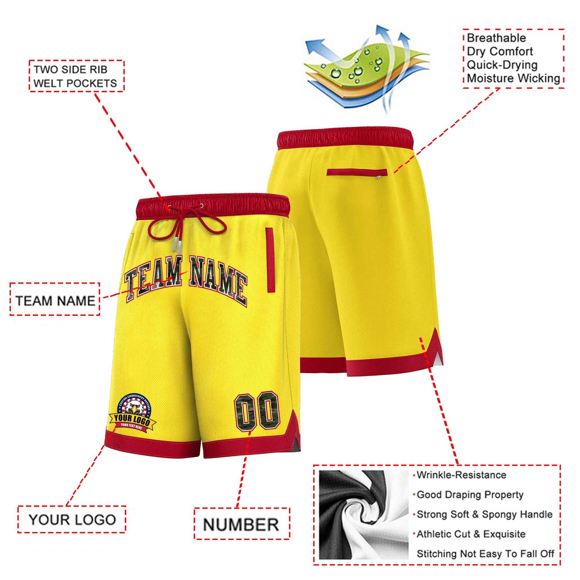 Custom Gold-2 Red Personalized Basketball Shorts