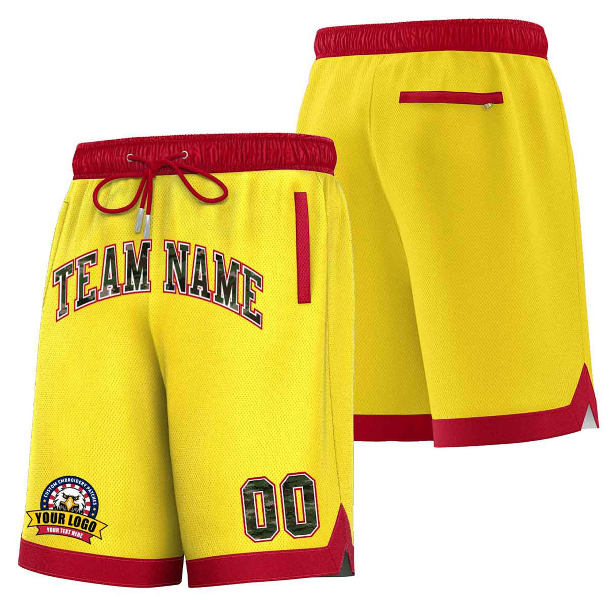 Custom Gold-2 Red Personalized Basketball Shorts