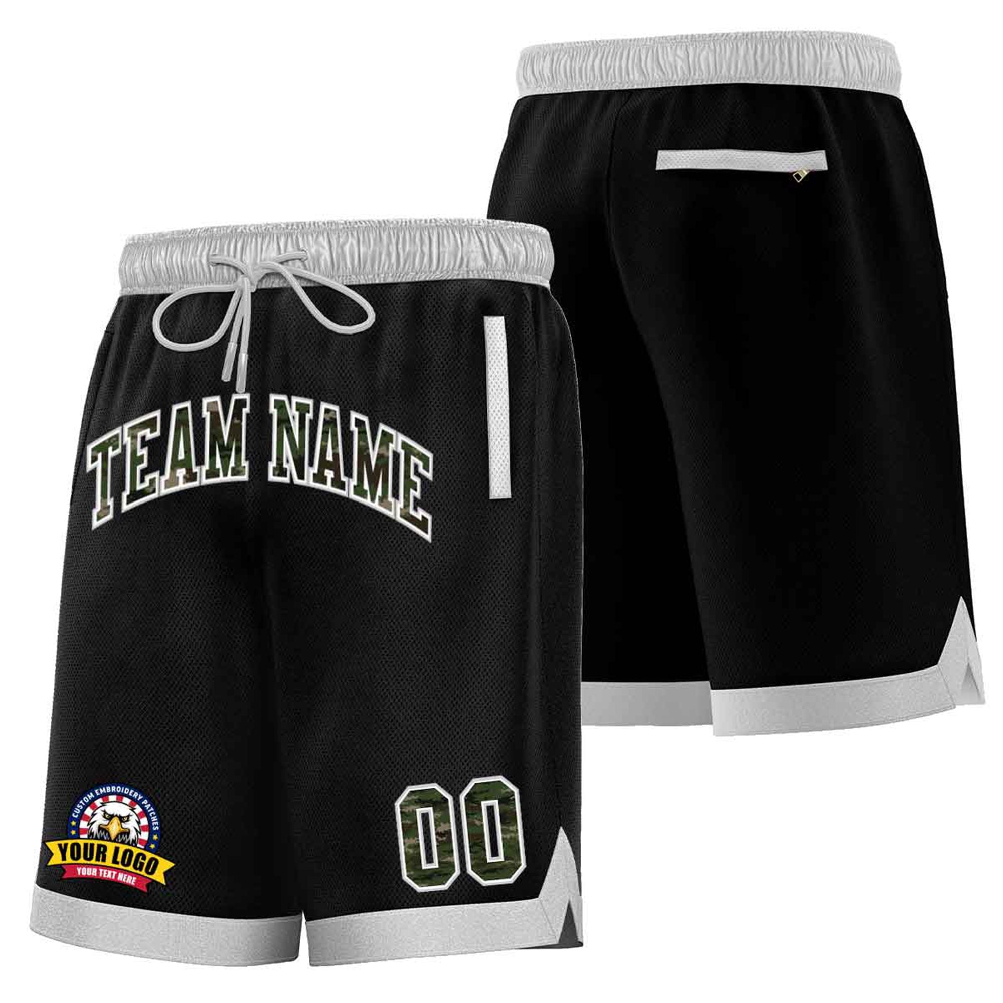 Custom Black Gray Personalized Basketball Shorts