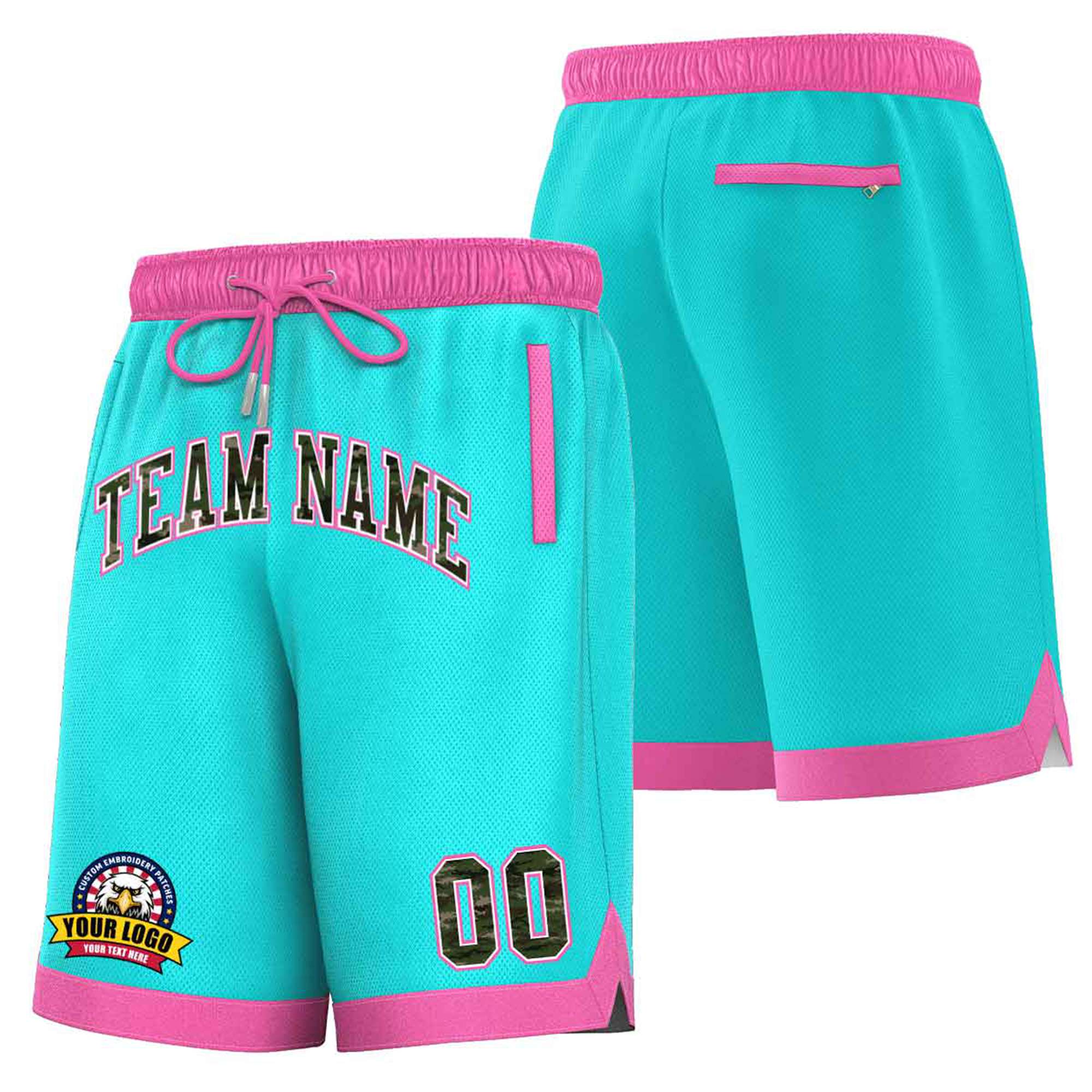 Custom Aqua Pink Personalized Basketball Shorts