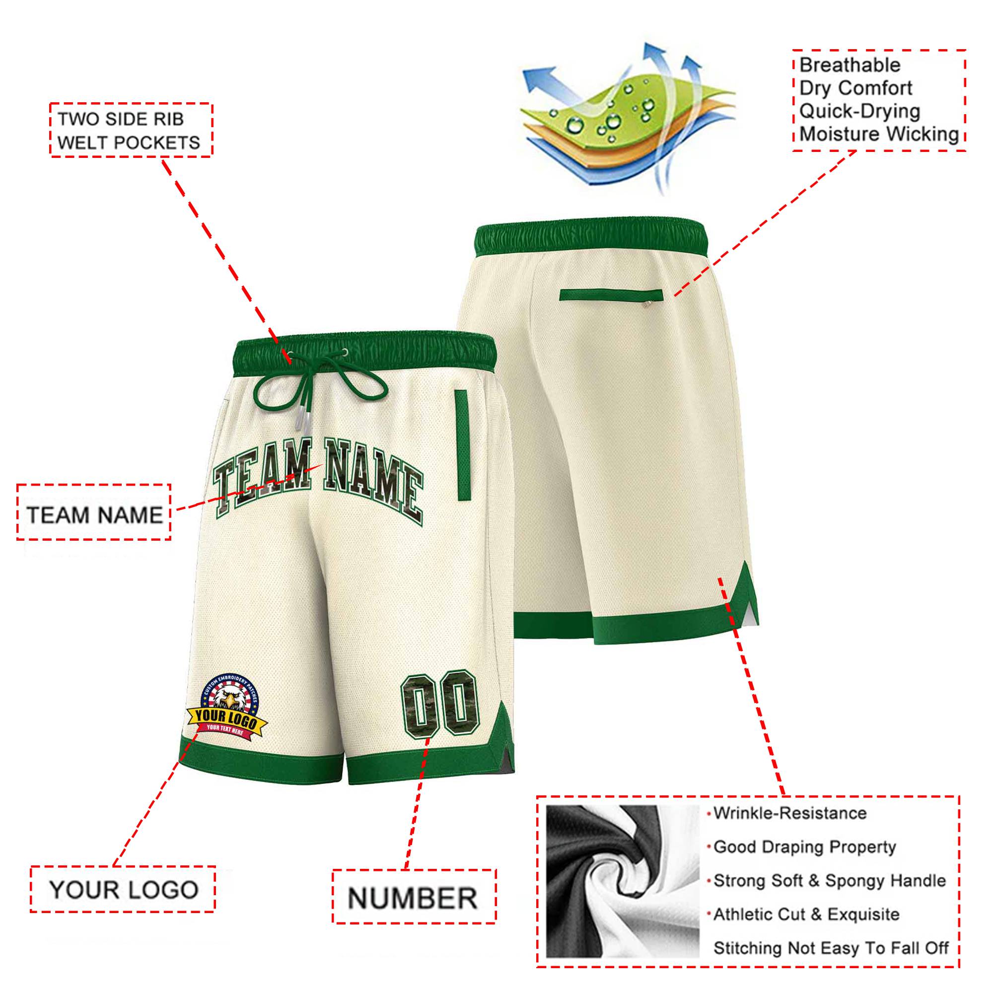 Custom Cream Kelly Green Personalized Basketball Shorts