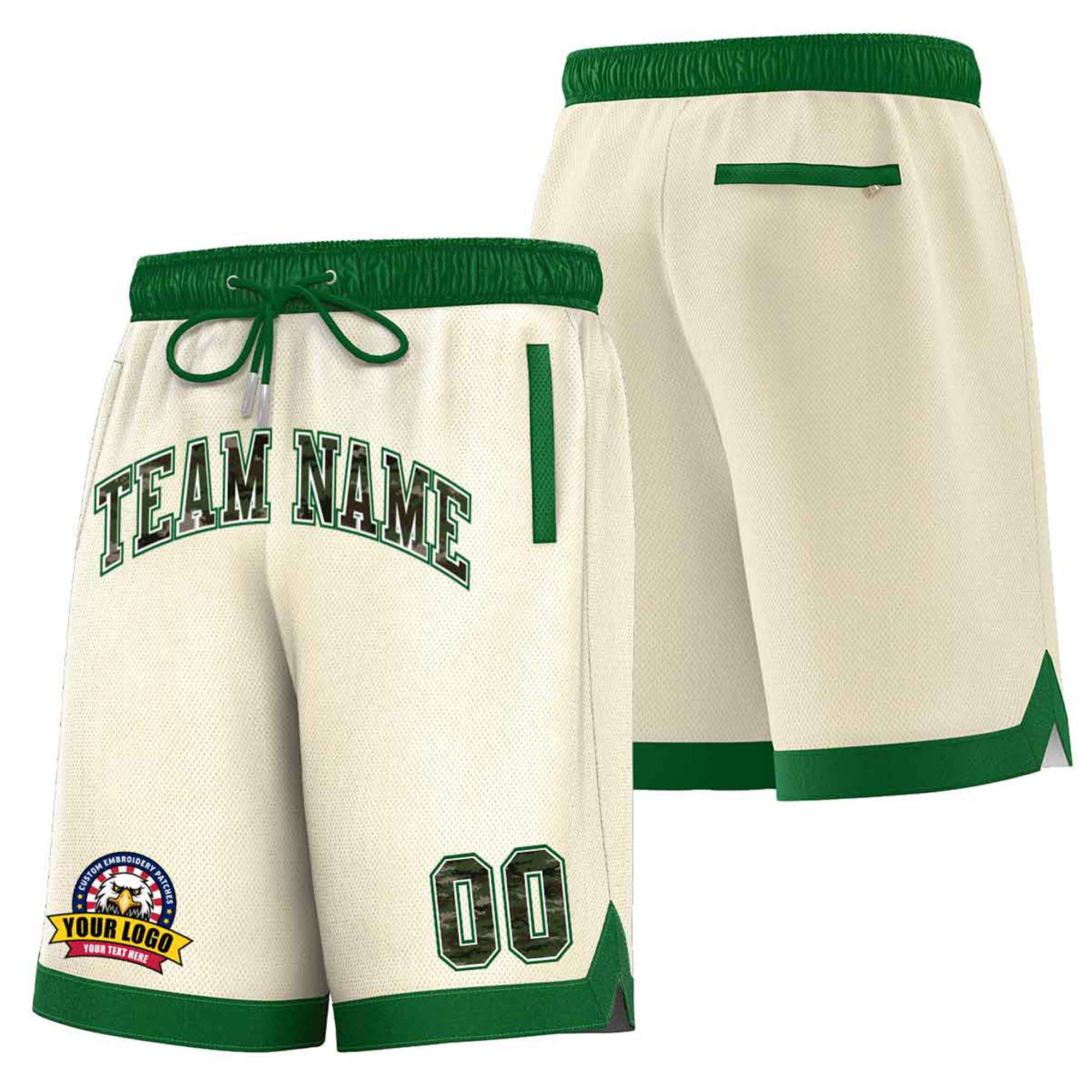 Custom Cream Kelly Green Personalized Basketball Shorts