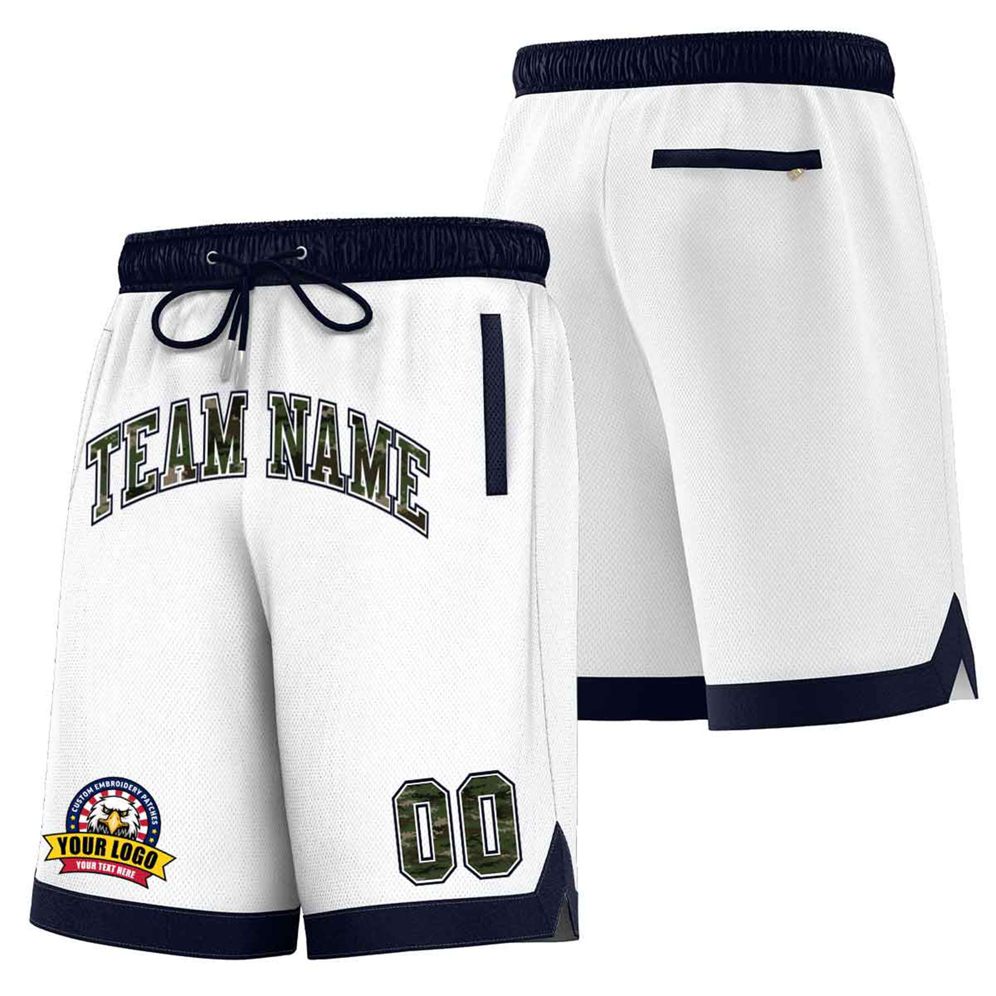 Custom White Navy Personalized Basketball Shorts