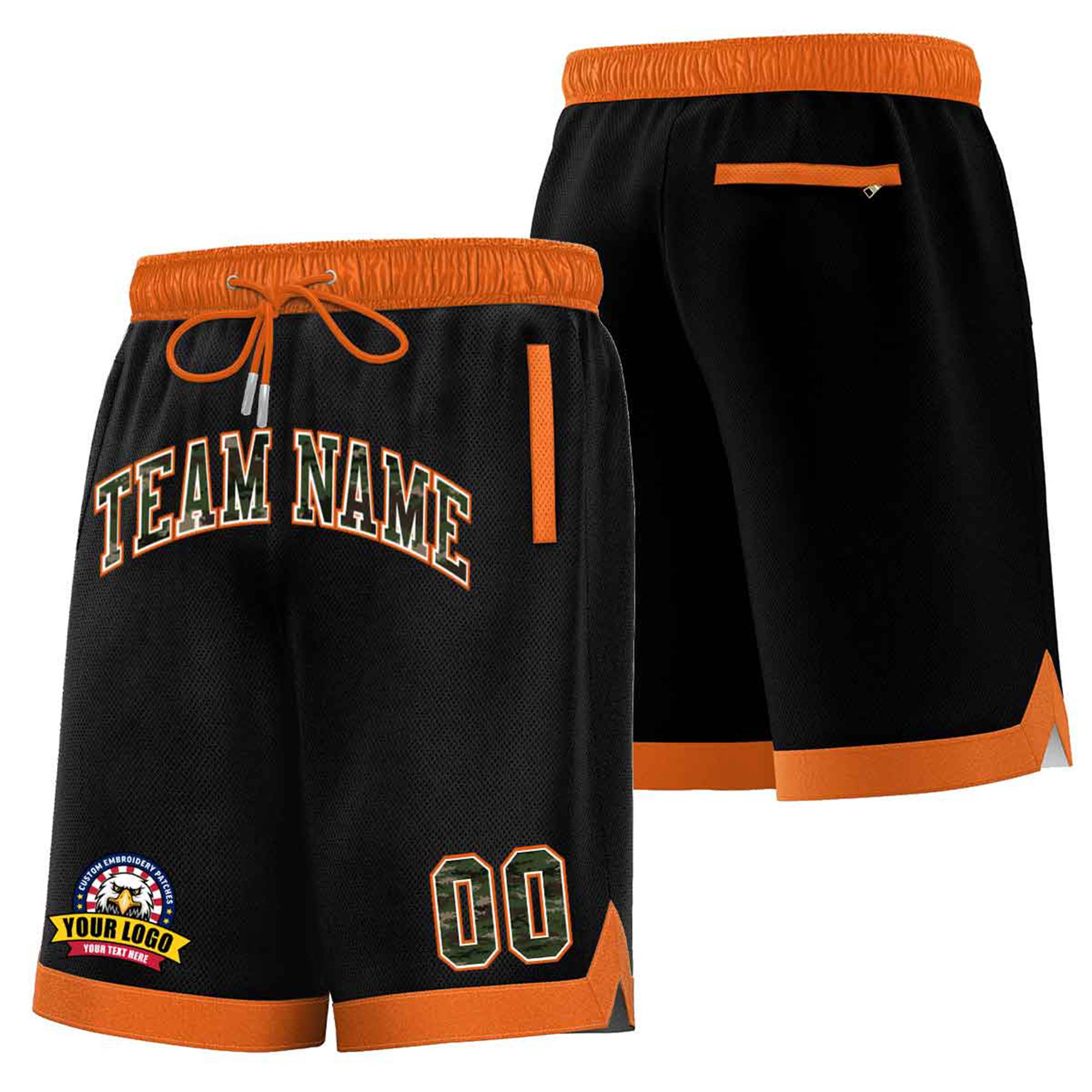 Custom Black Orange Personalized Basketball Shorts