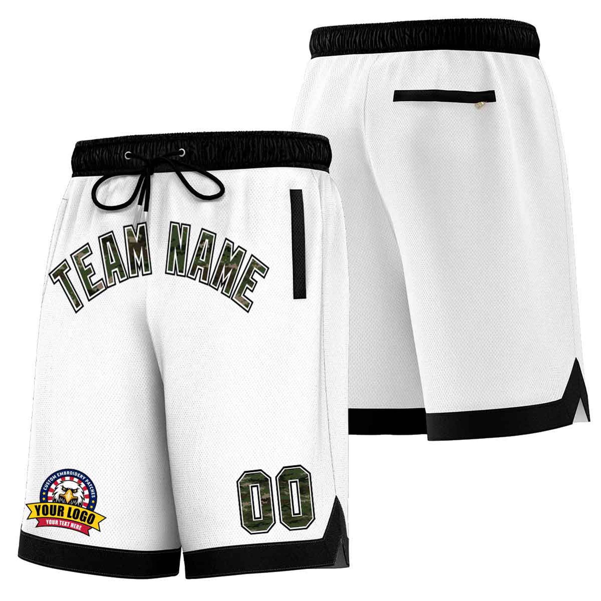 Custom White Black Personalized Basketball Shorts