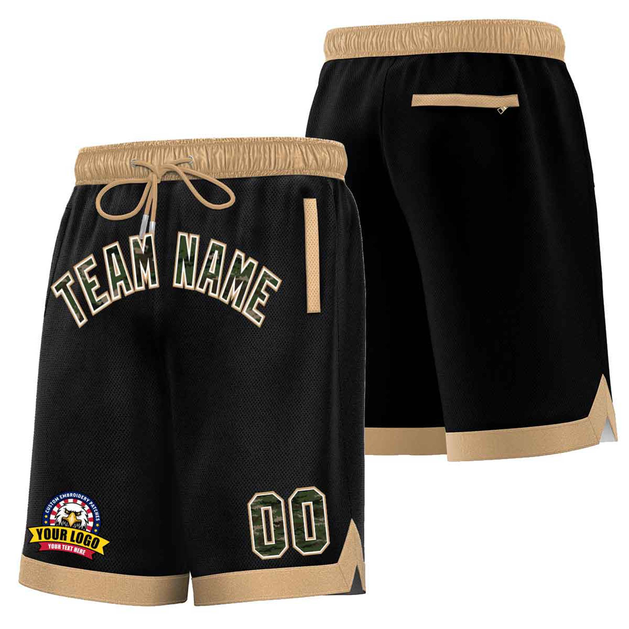 Custom Black Khaki Personalized Basketball Shorts