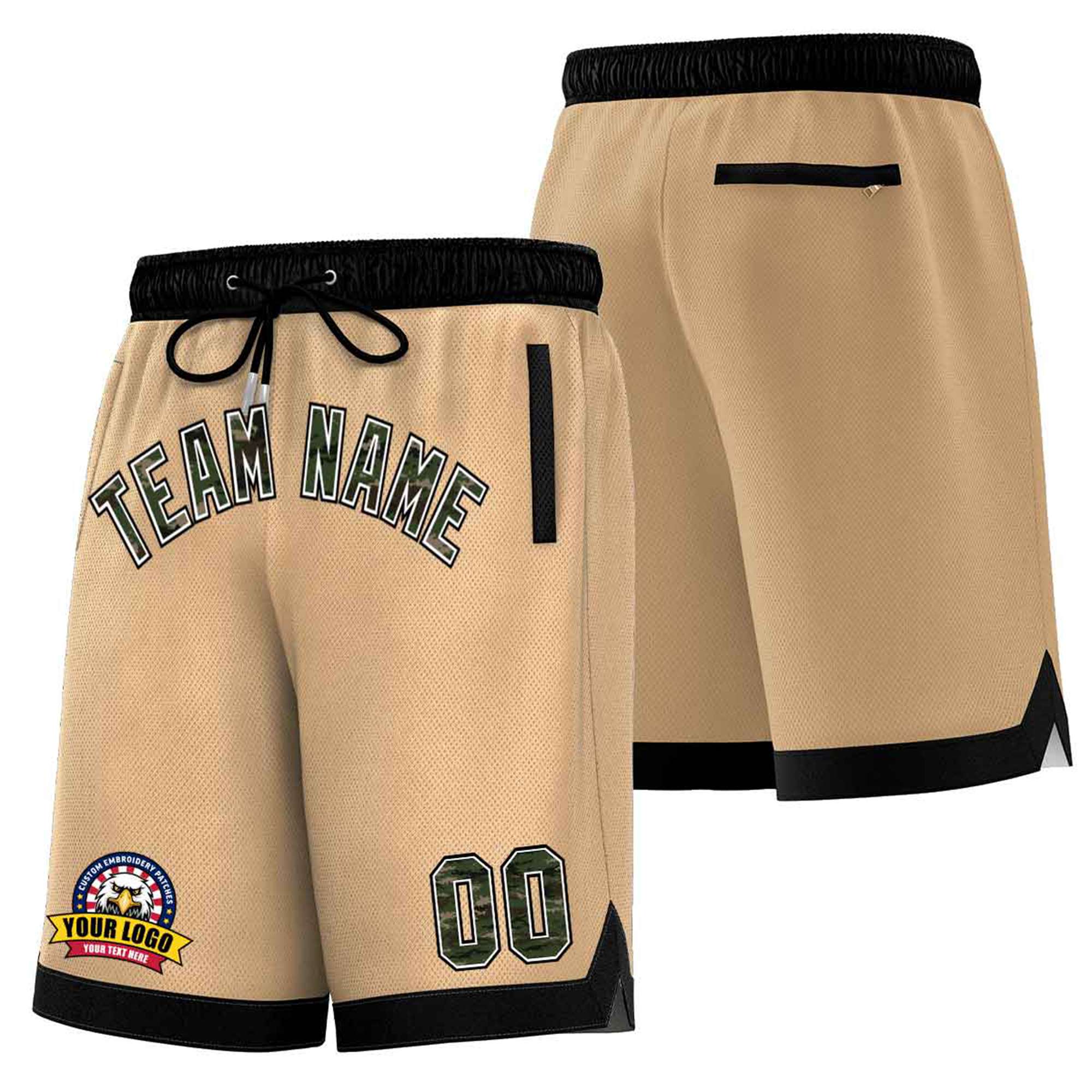 Custom Khaki Black Personalized Basketball Shorts