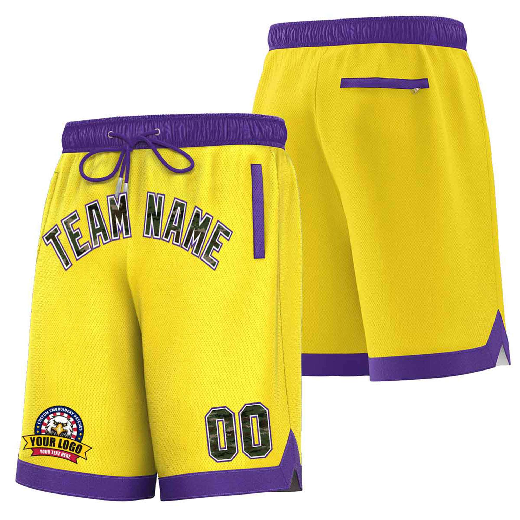 Custom Gold-2 Purple Personalized Basketball Shorts