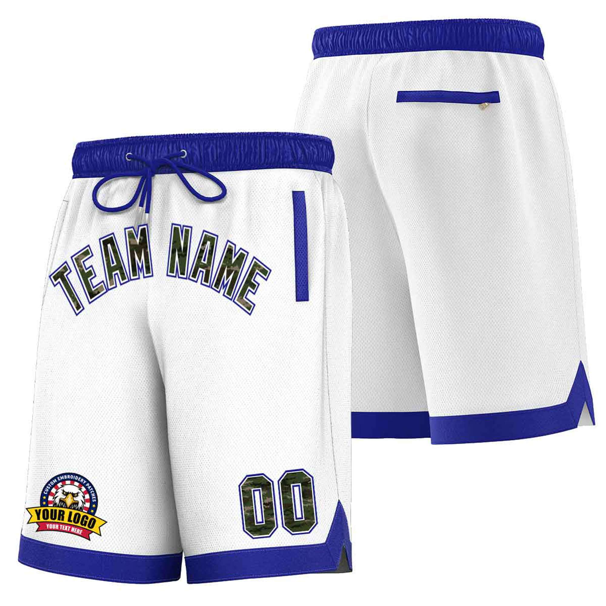 Custom White Blue Personalized Basketball Shorts