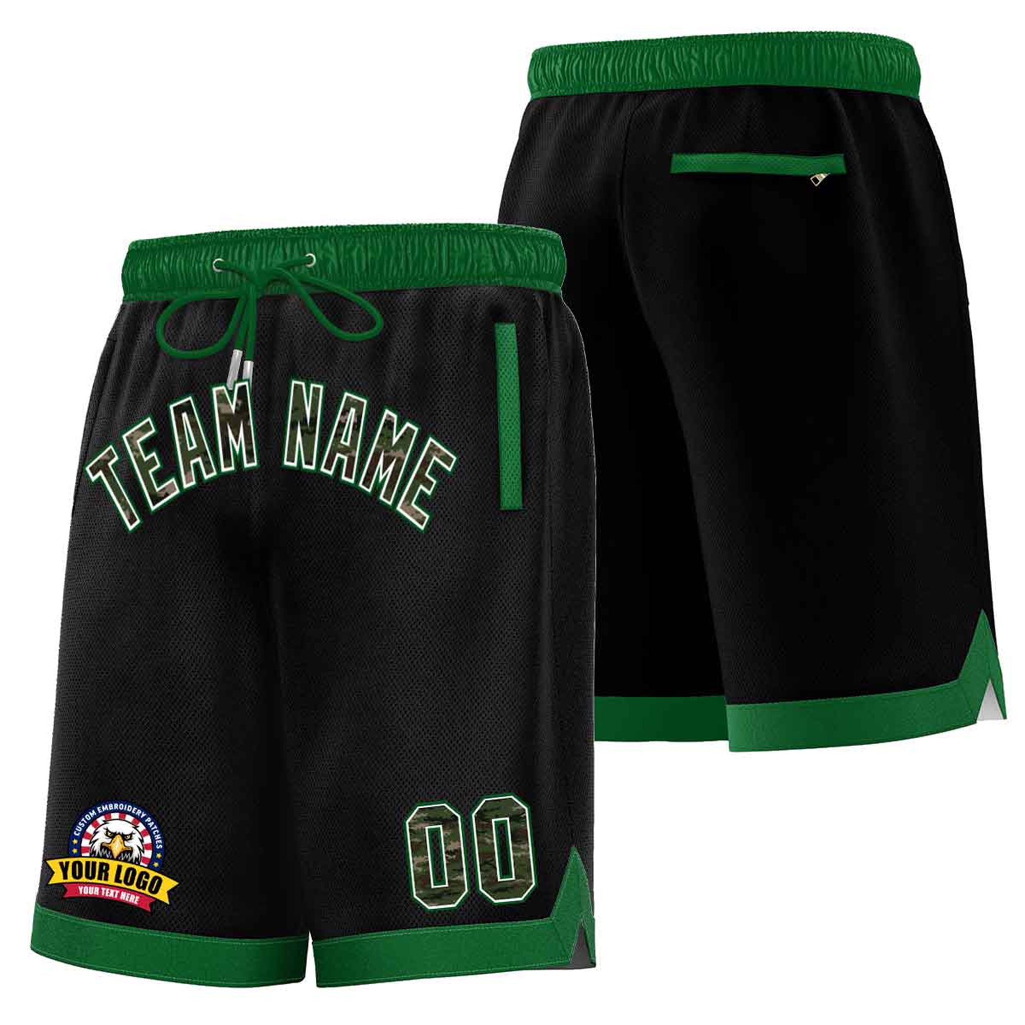 Custom Black Kelly Green Personalized Basketball Shorts