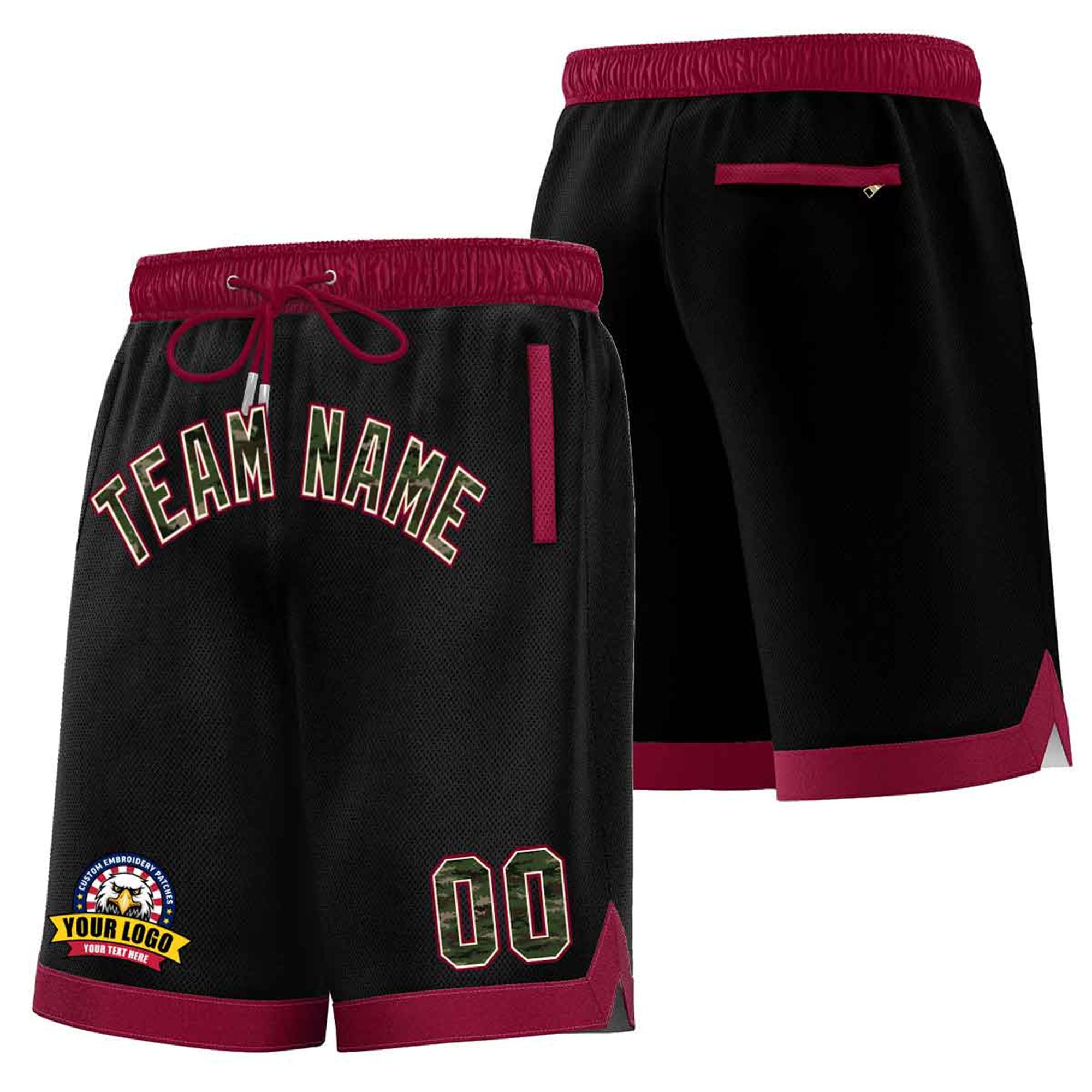 Custom Black Maroon Personalized Basketball Shorts