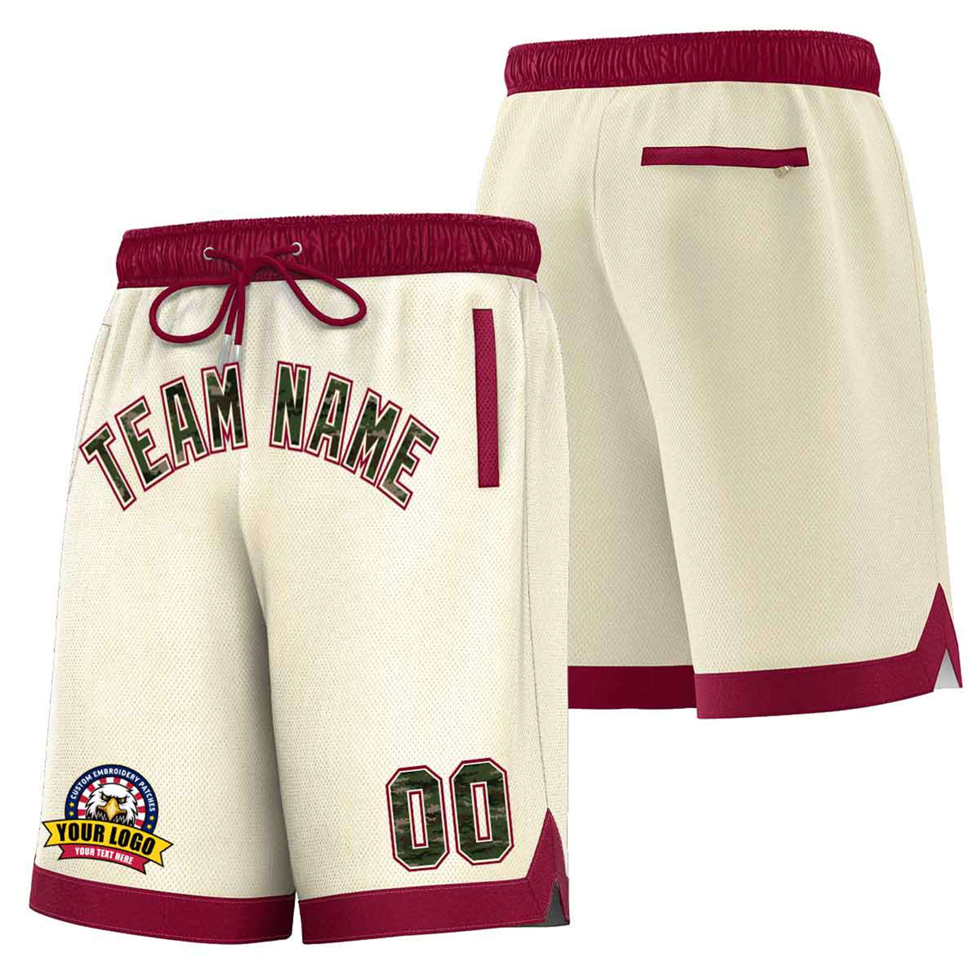 Custom Cream Maroon Personalized Basketball Shorts