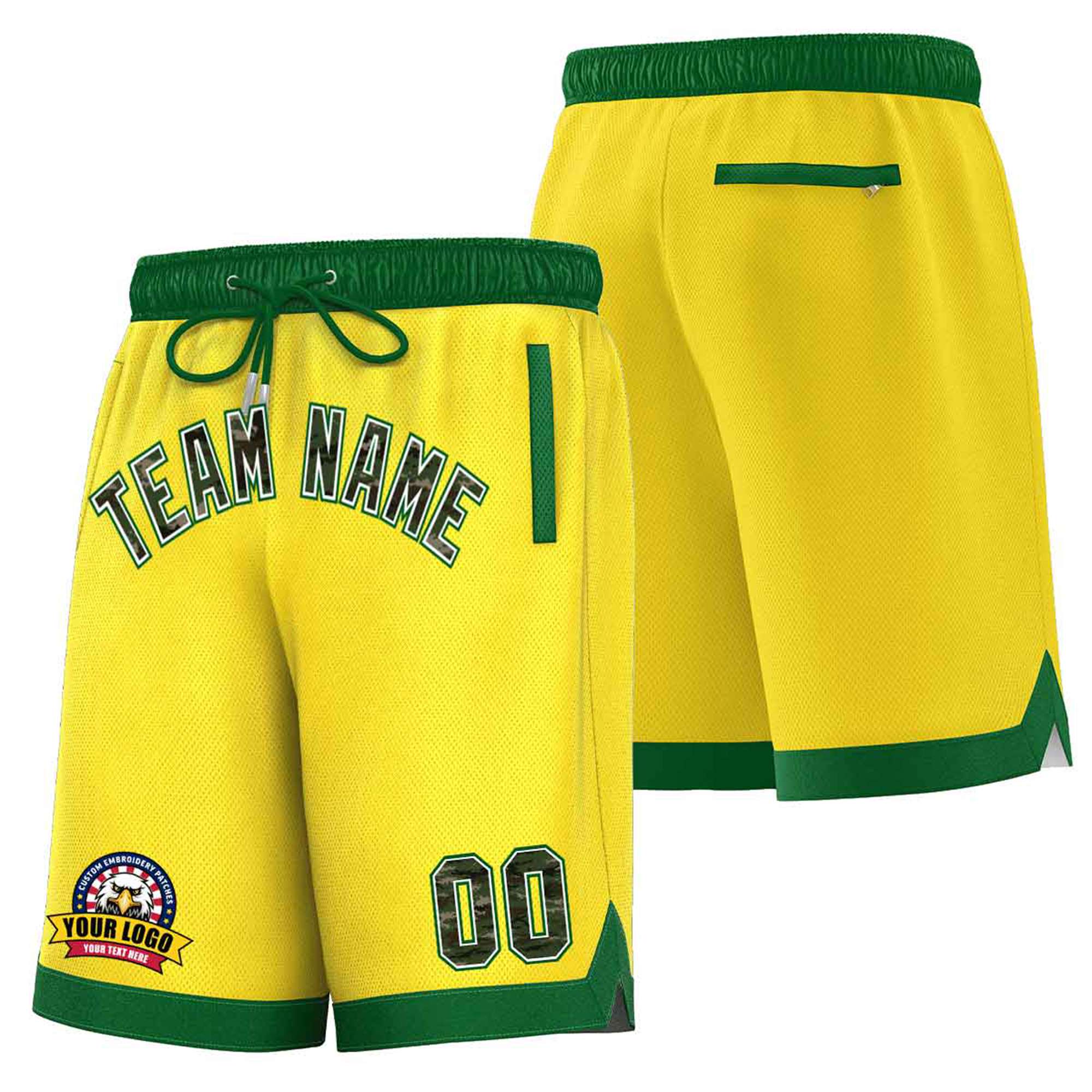 Custom Gold-2 Kelly Green Personalized Basketball Shorts