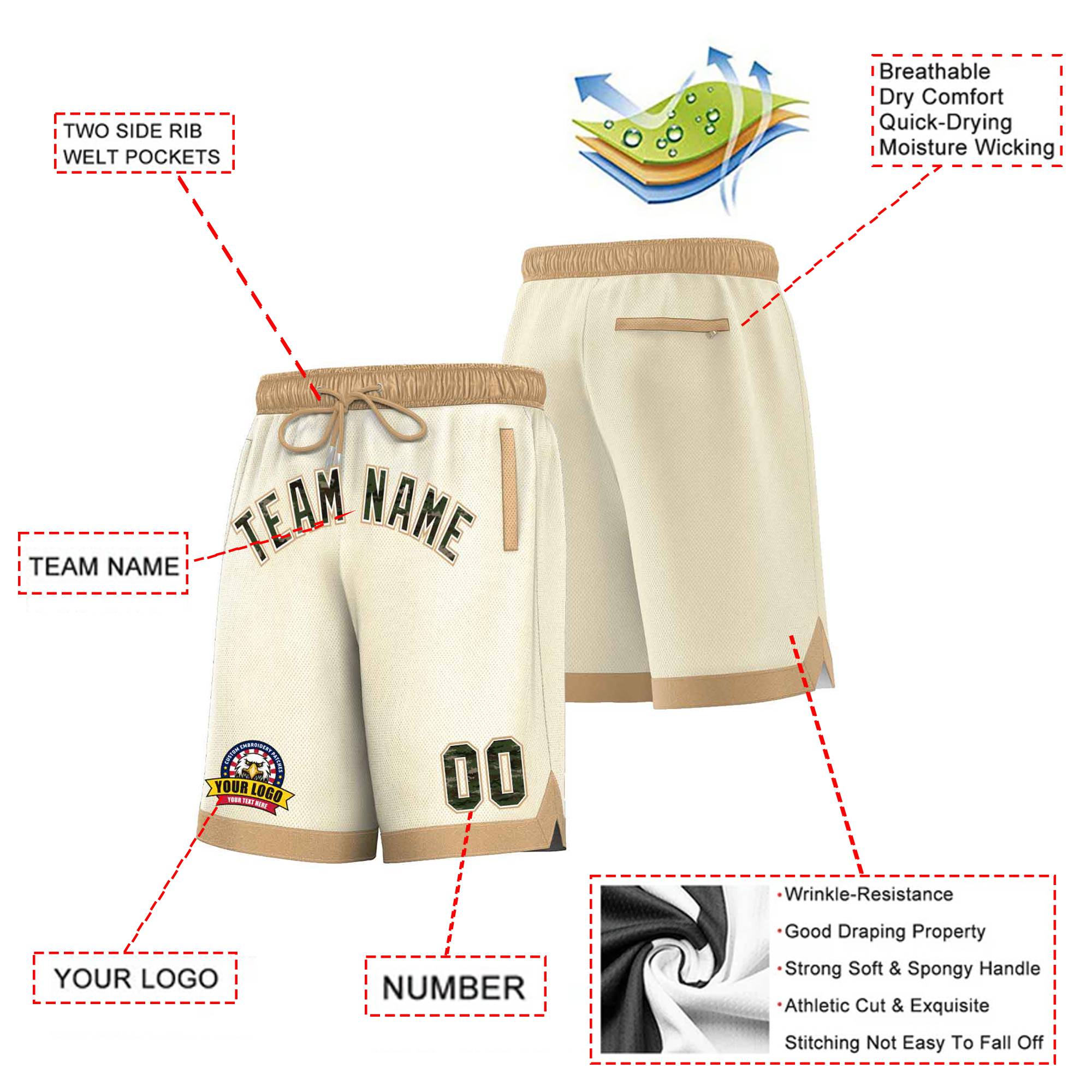 Custom Cream Khaki Personalized Basketball Shorts