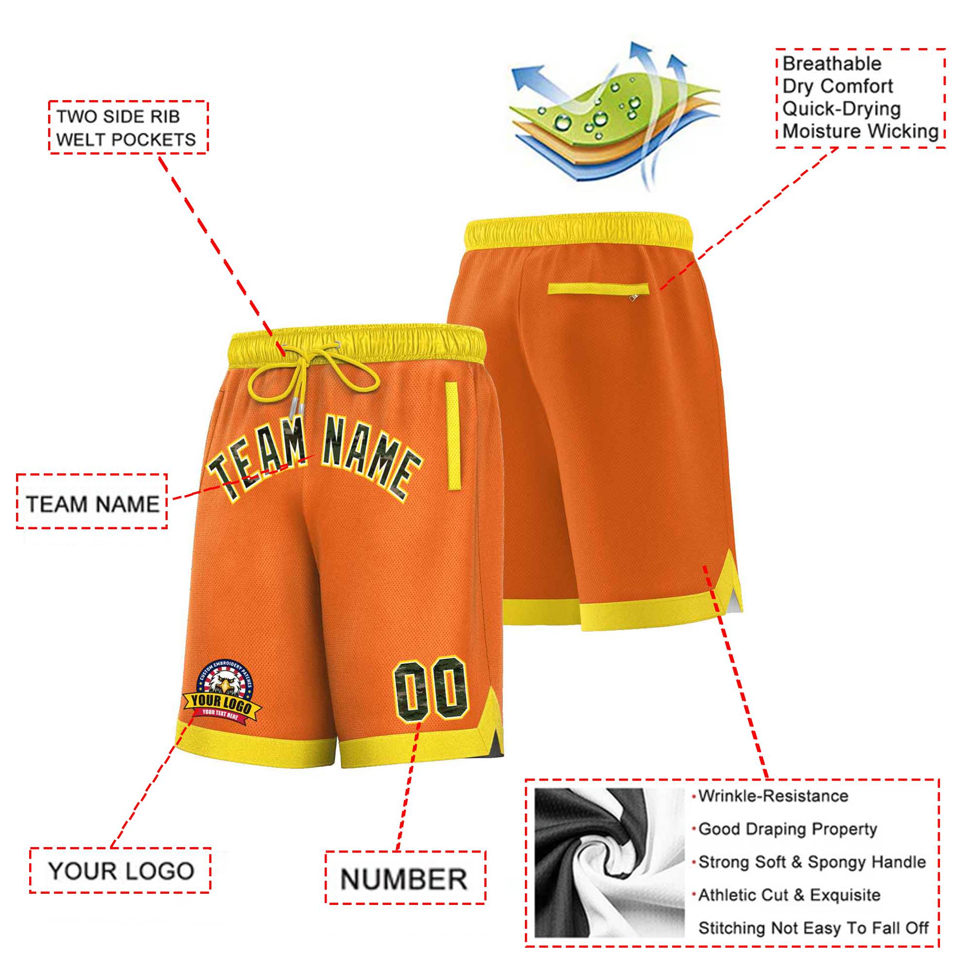 Custom Orange Gold-2 Personalized Basketball Shorts