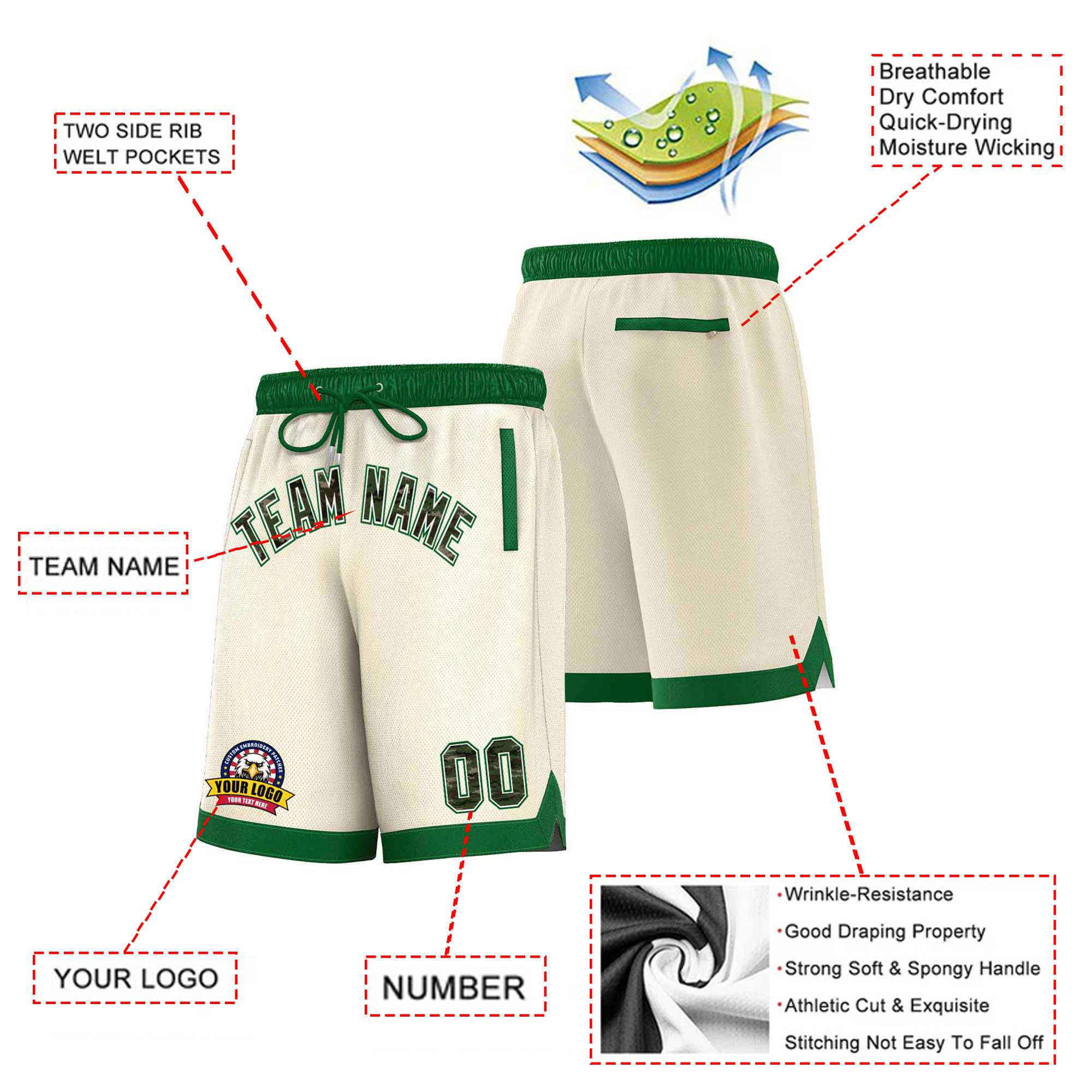 Custom Cream Kelly Green Personalized Basketball Shorts