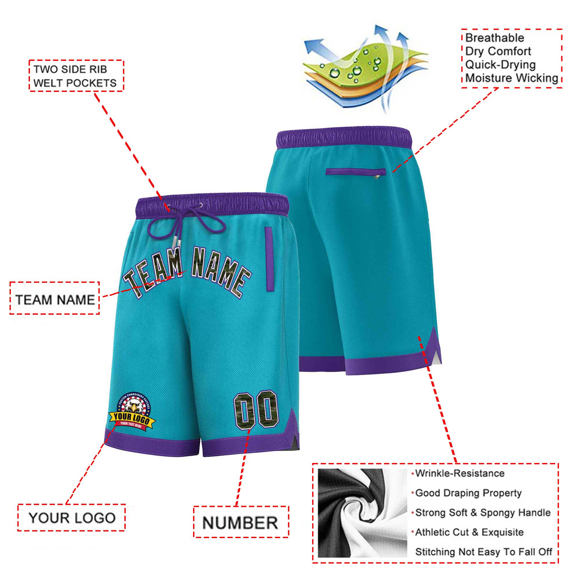 Custom Aqua Purple Personalized Basketball Shorts