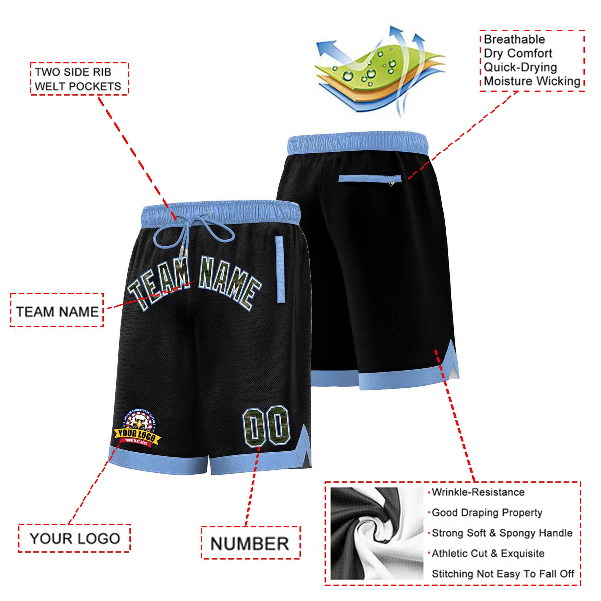 Custom Black Royal Personalized Basketball Shorts