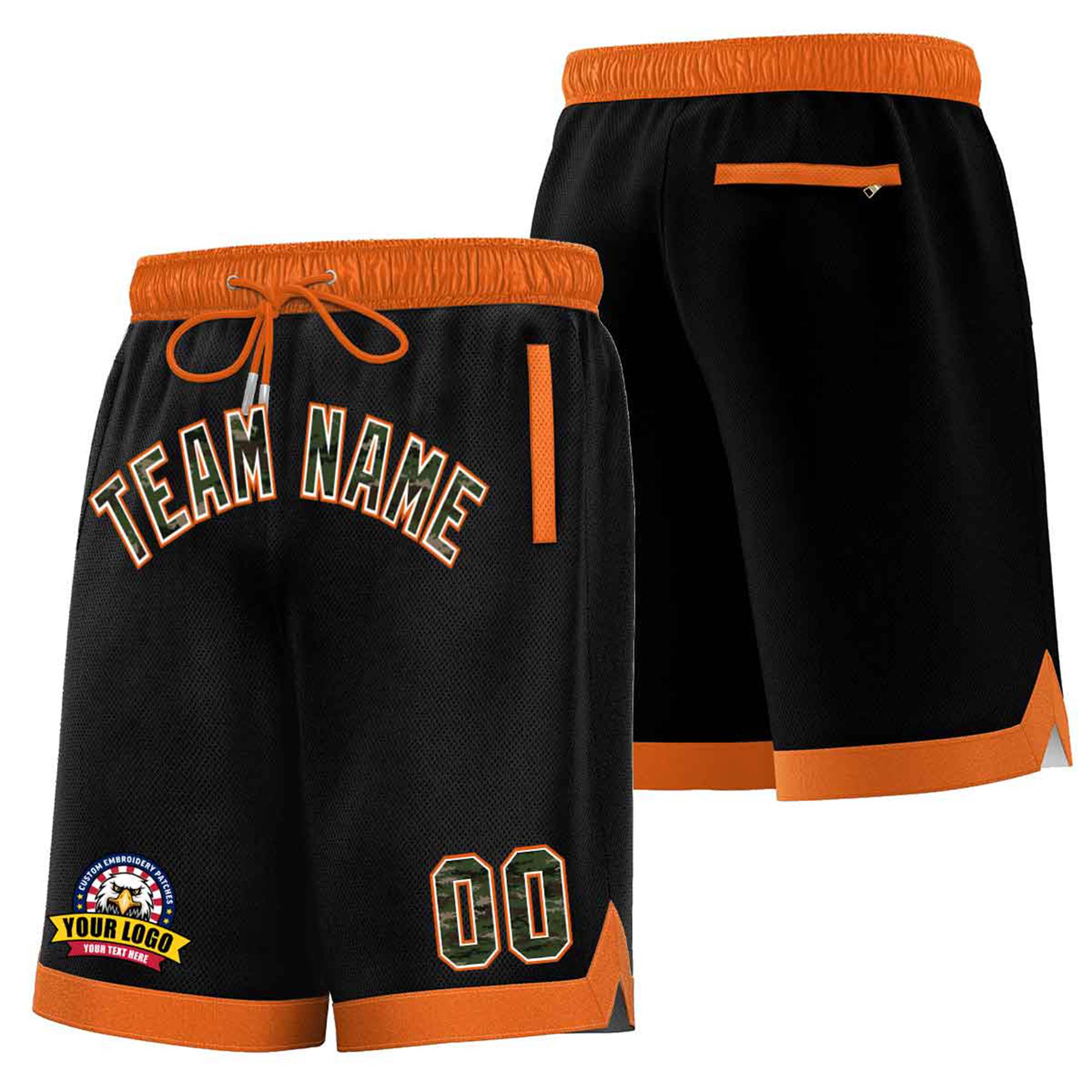 Custom Black Orange Personalized Basketball Shorts