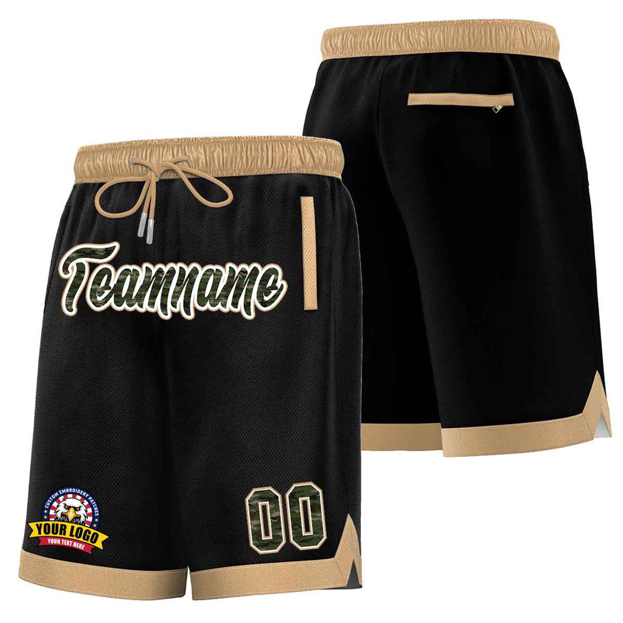 Custom Black Khaki Personalized Basketball Shorts