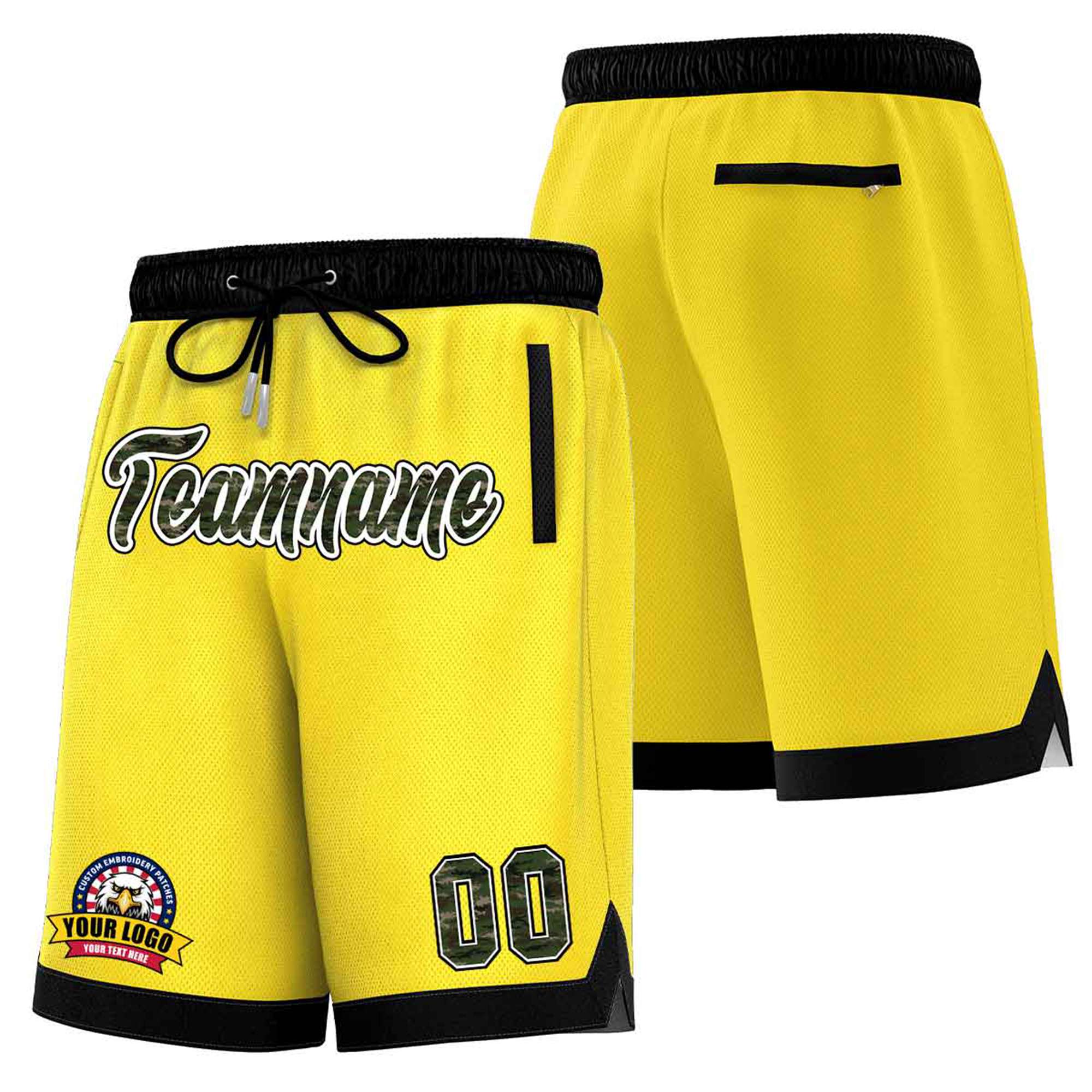 Custom Gold-2 Black Personalized Basketball Shorts