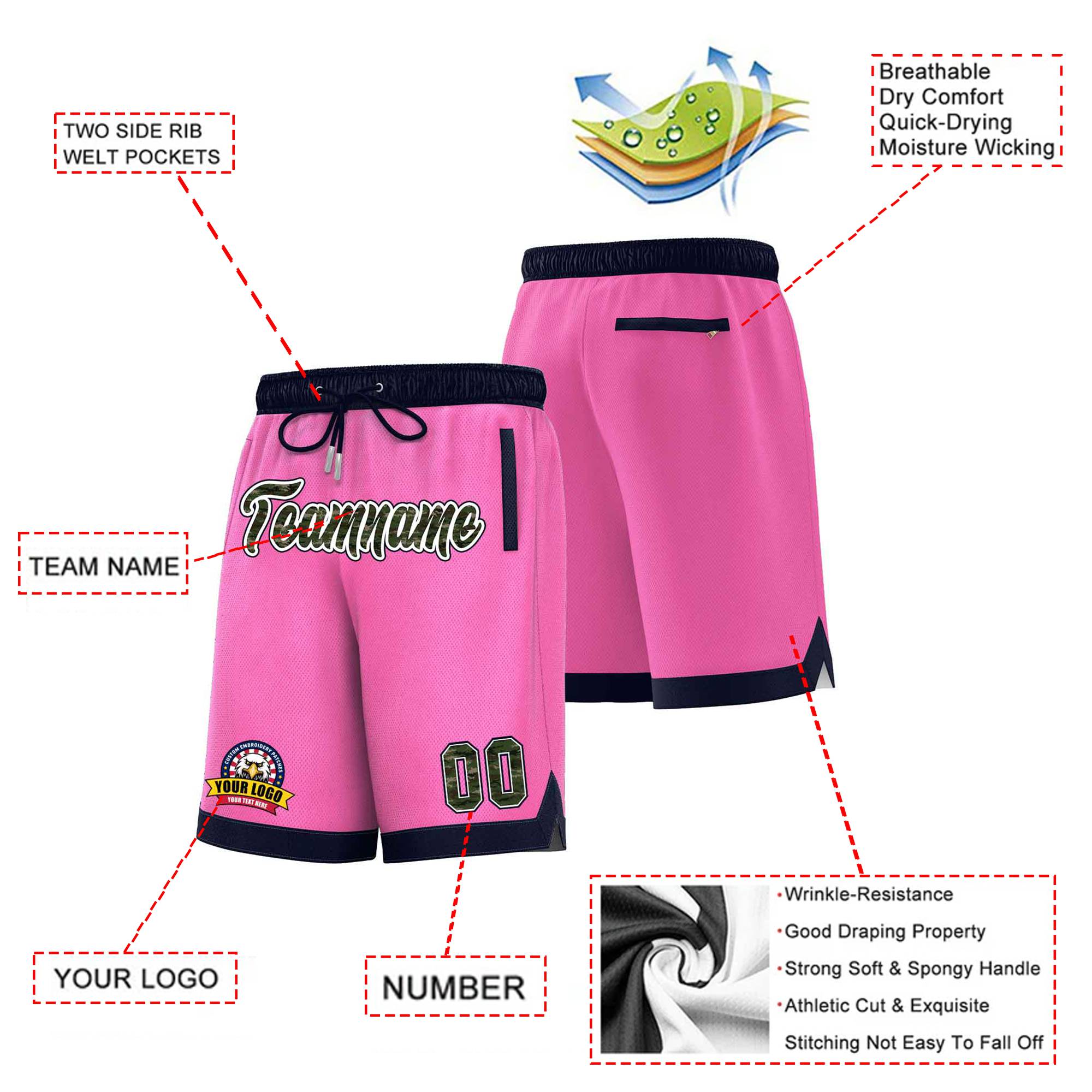 Custom Pink Navy Personalized Basketball Shorts