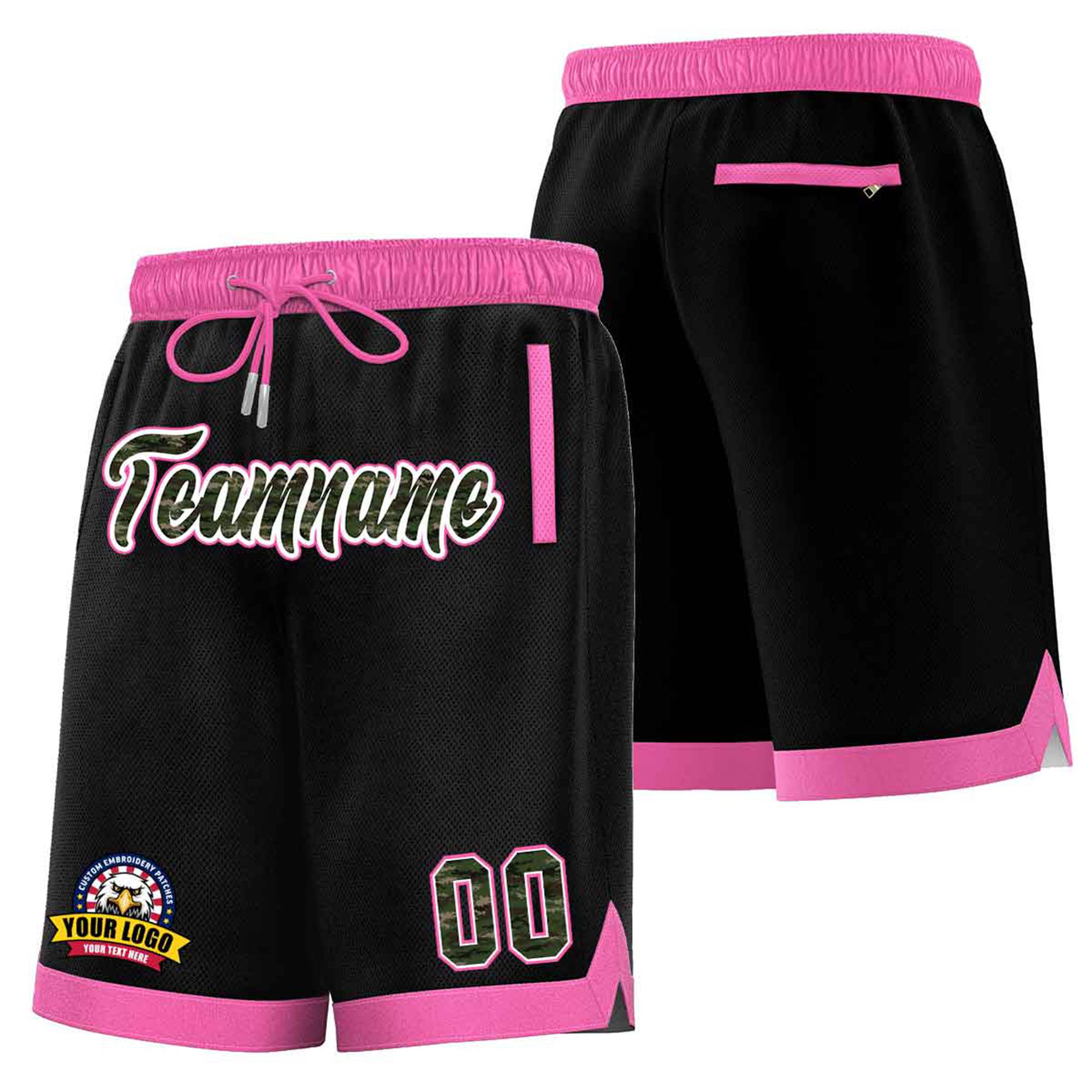 Custom Black Pink Personalized Basketball Shorts