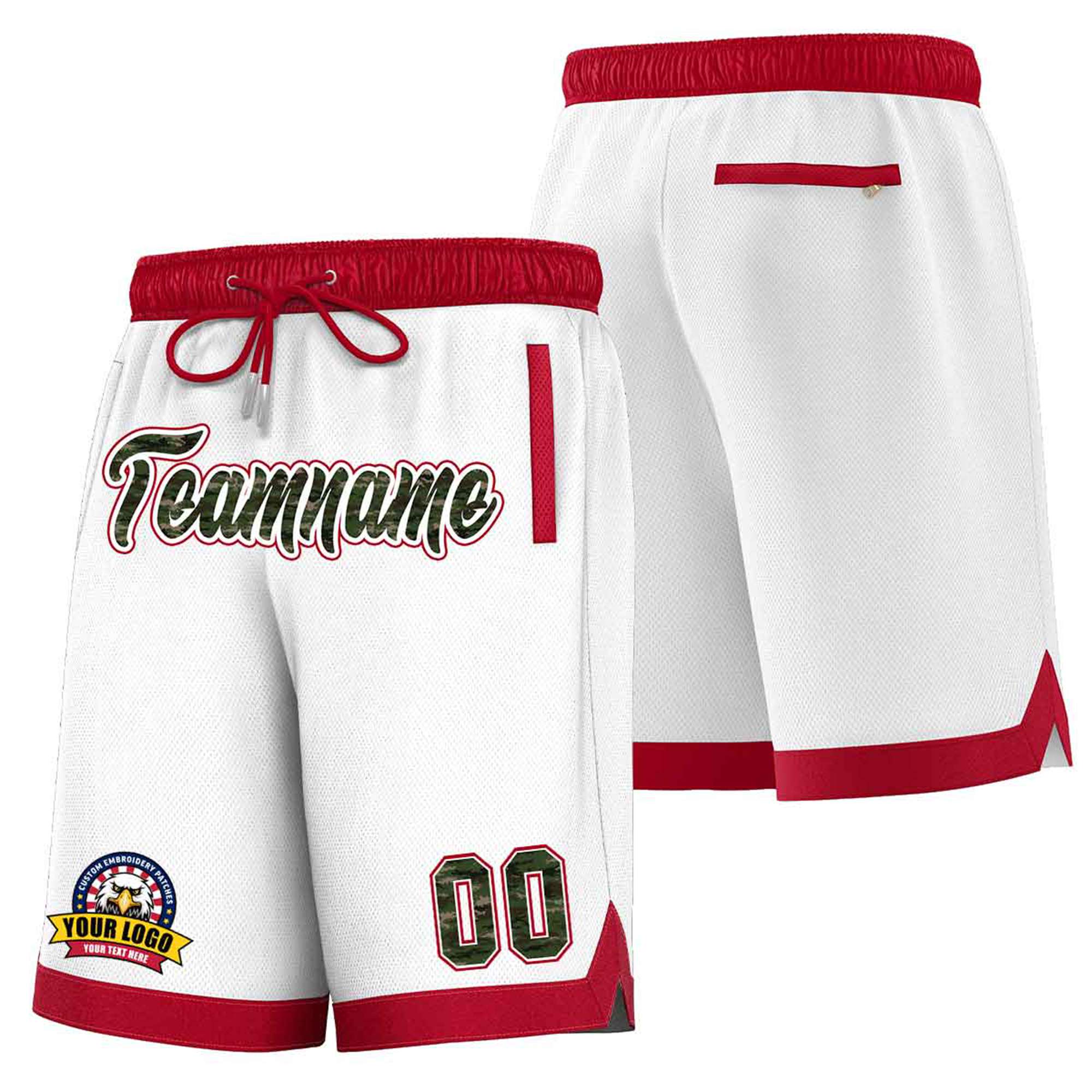 Custom White Red Personalized Basketball Shorts