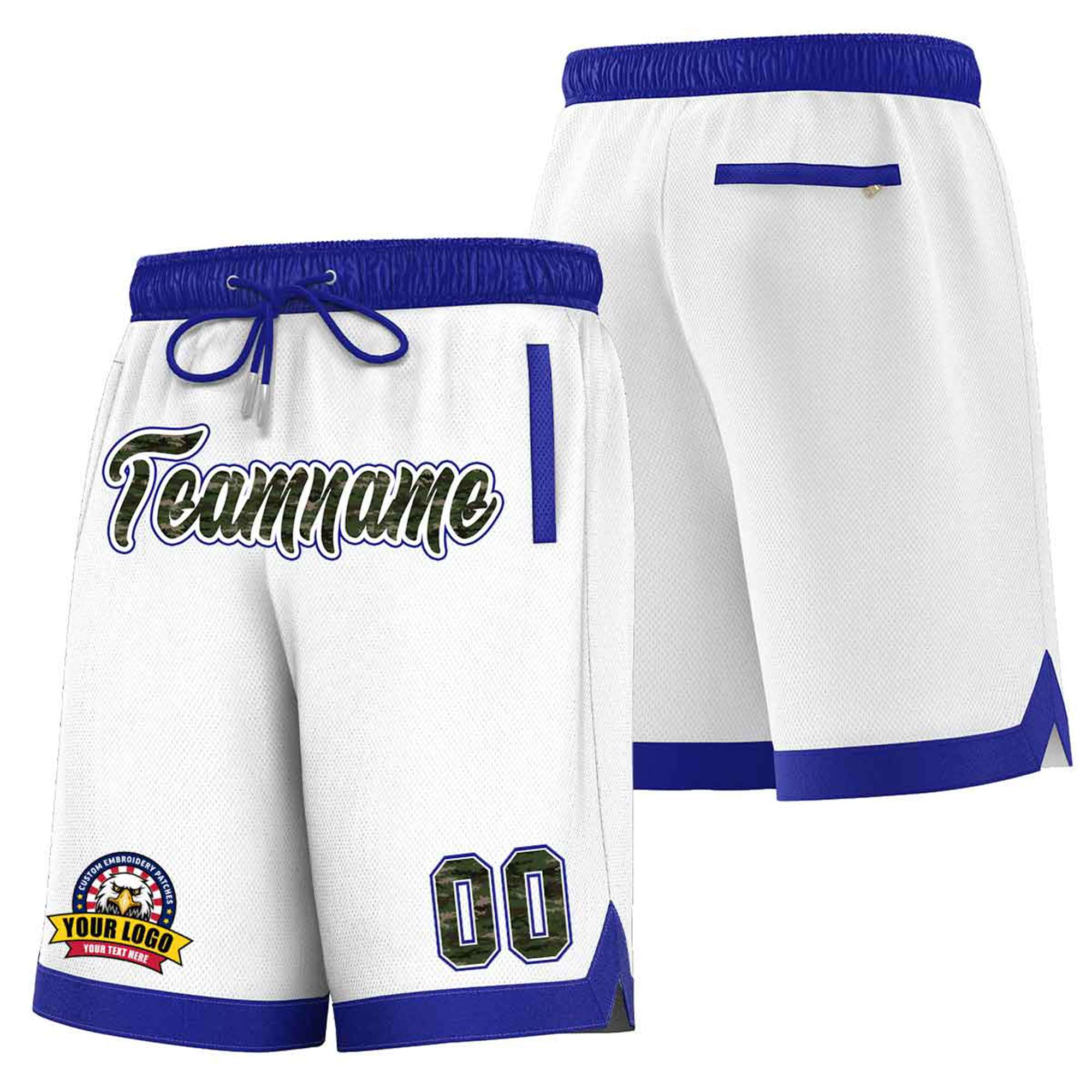 Custom White Blue Personalized Basketball Shorts