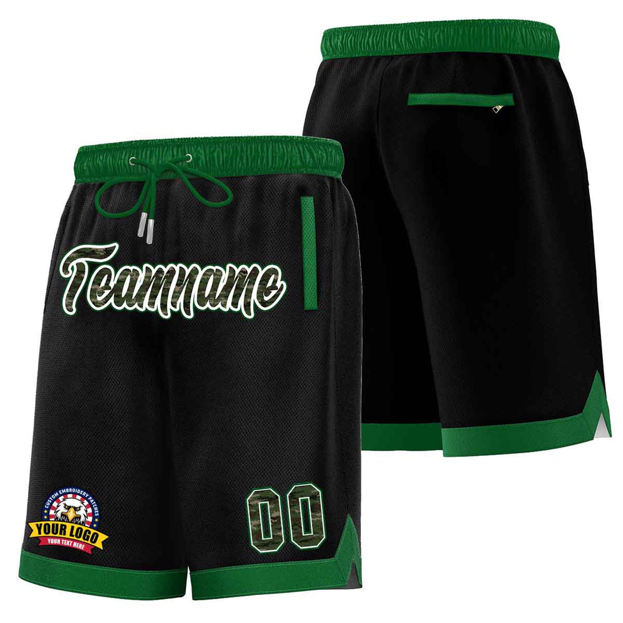 Custom Black Kelly Green Personalized Basketball Shorts